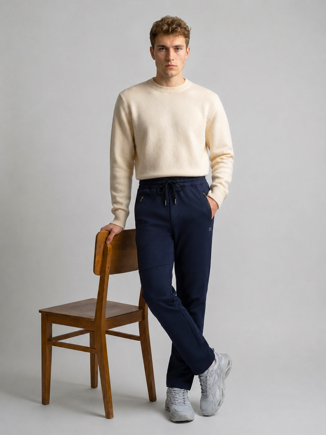 Men Navy Blue Solid Regular Fit Lower