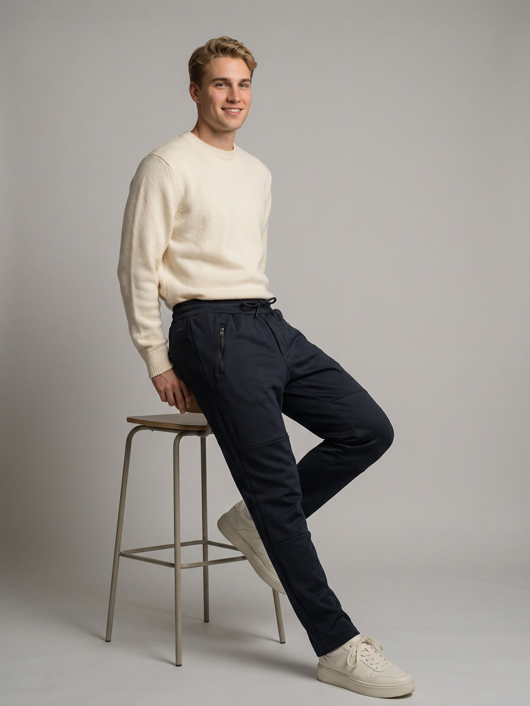 Men Navy Blue Solid Regular Fit Lower