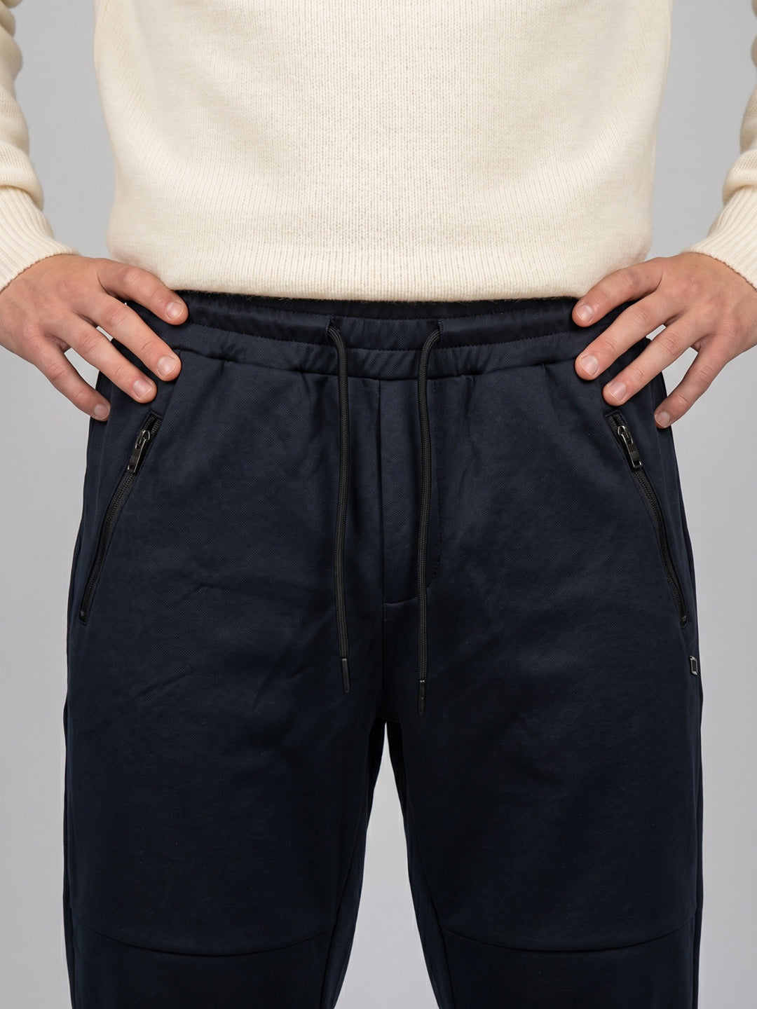 Men Navy Blue Solid Regular Fit Lower