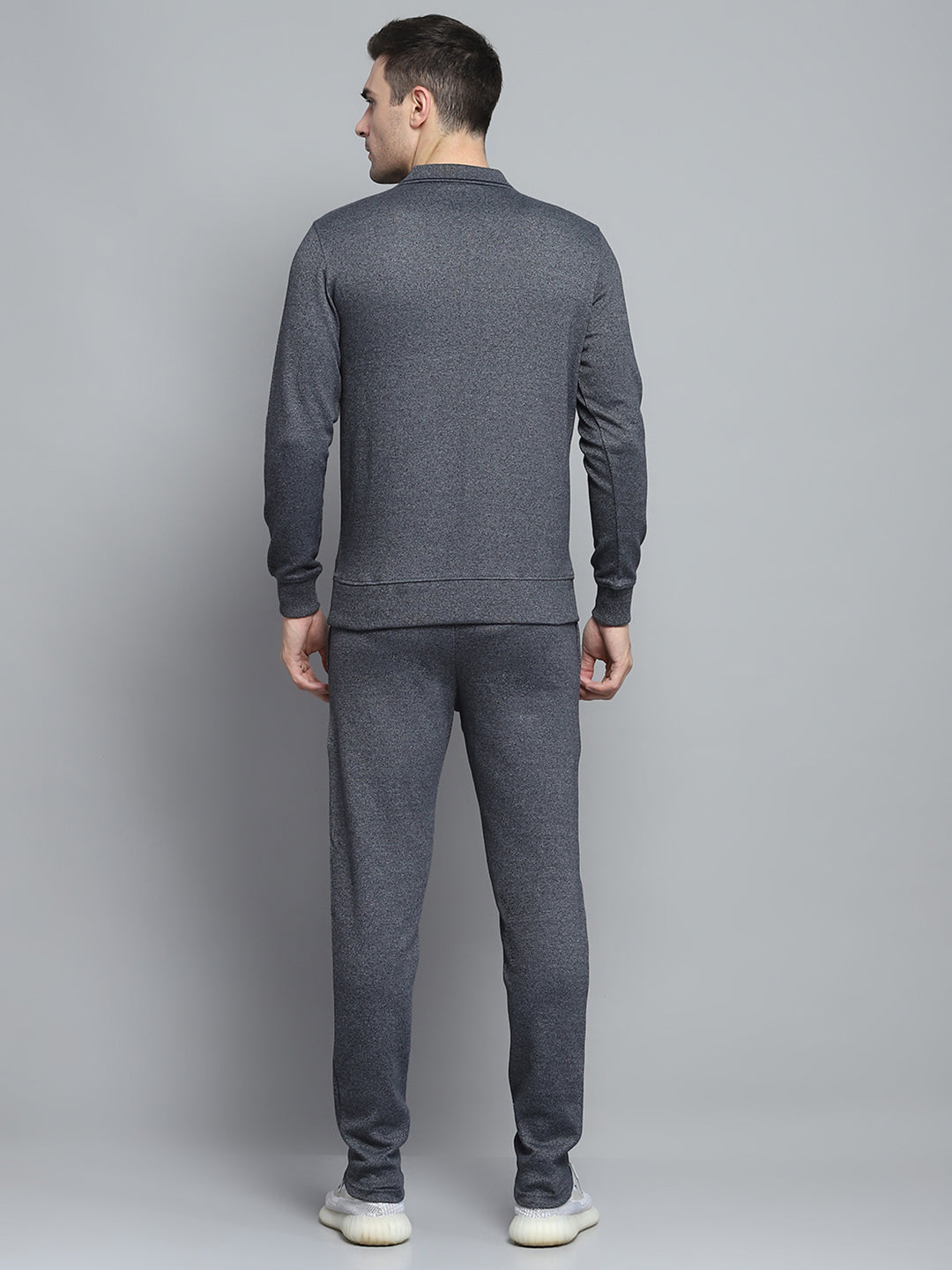 Men Navy Blue Solid Collar Full Sleeve Winter Tracksuit