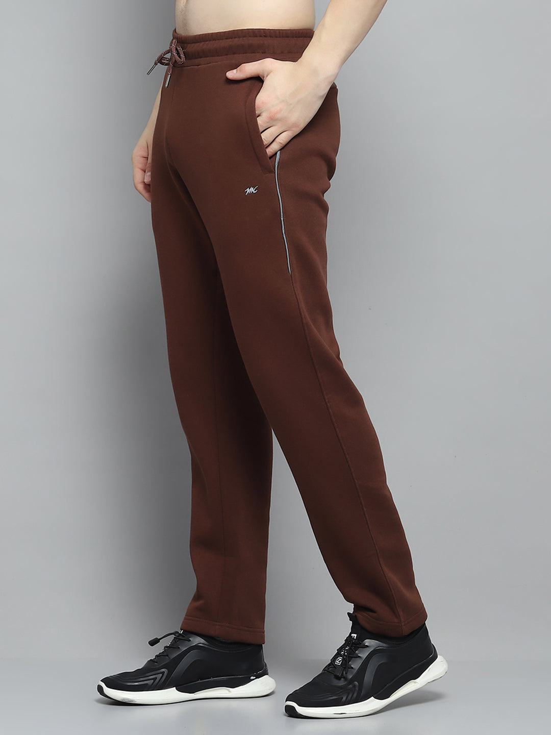 Men Brown Printed Round Neck Full Sleeve Winter Tracksuit