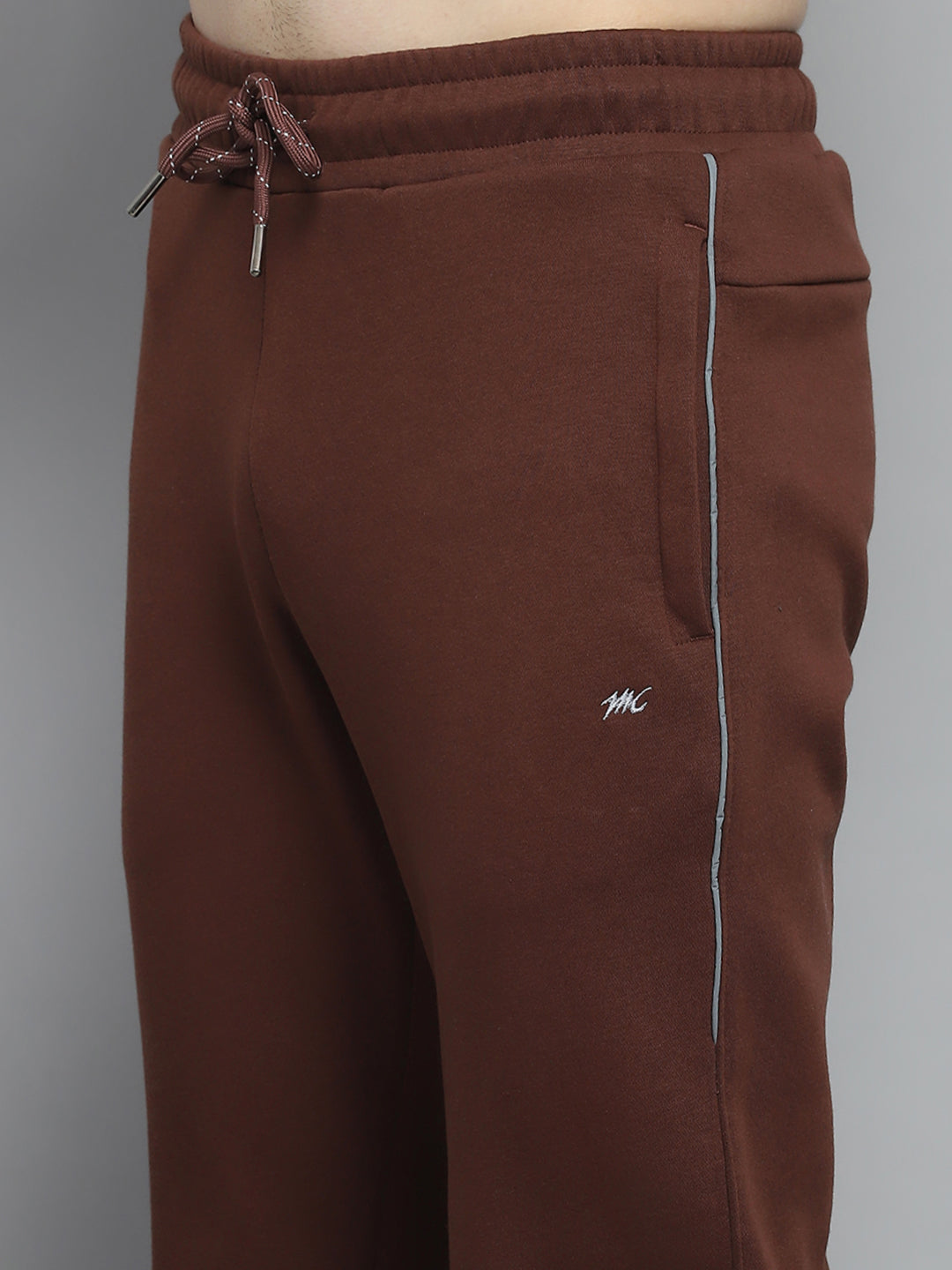 Men Brown Printed Round Neck Full Sleeve Winter Tracksuit