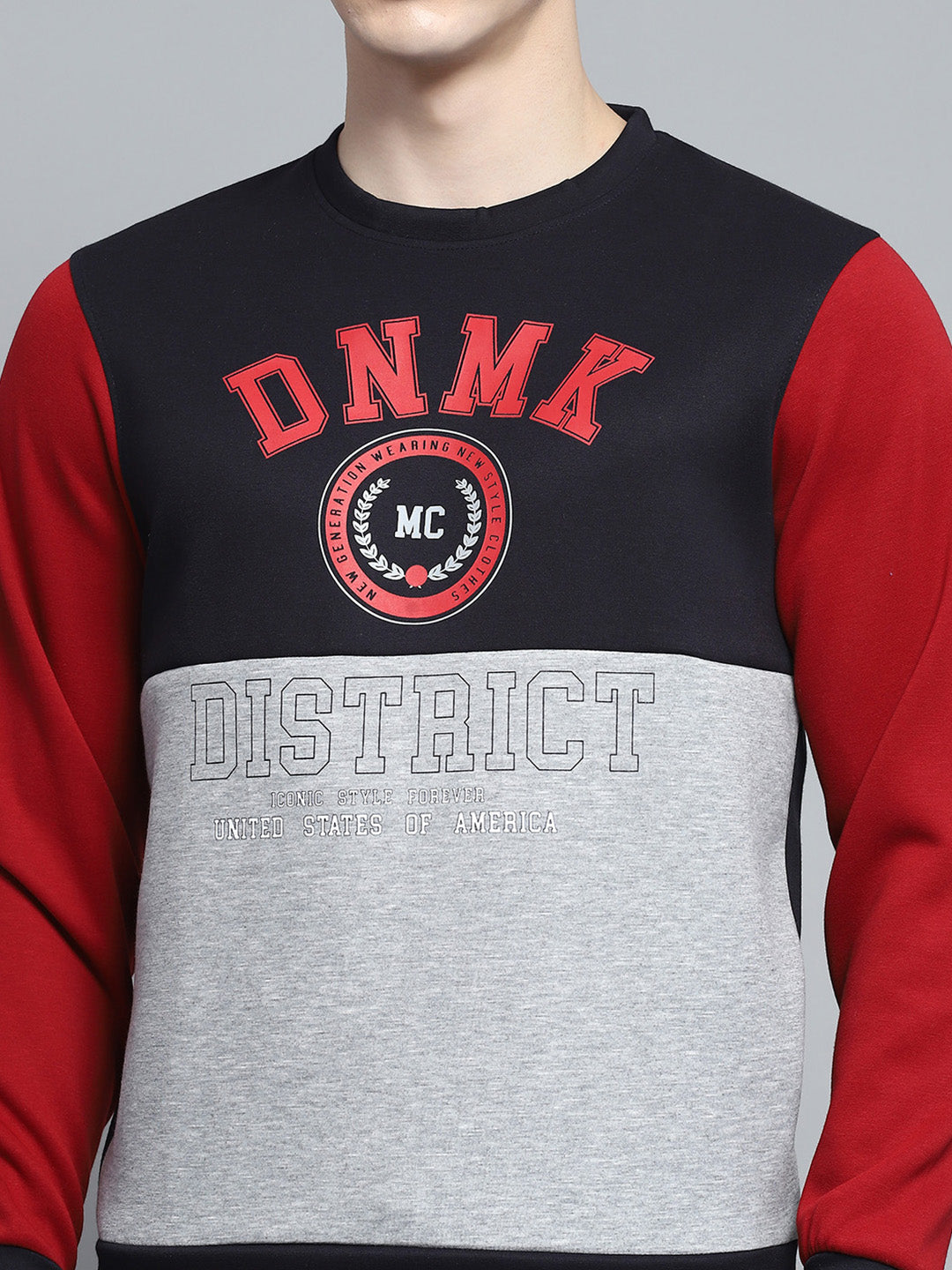 Men Navy Blue Printed Round Neck Full Sleeve Winter Tracksuit