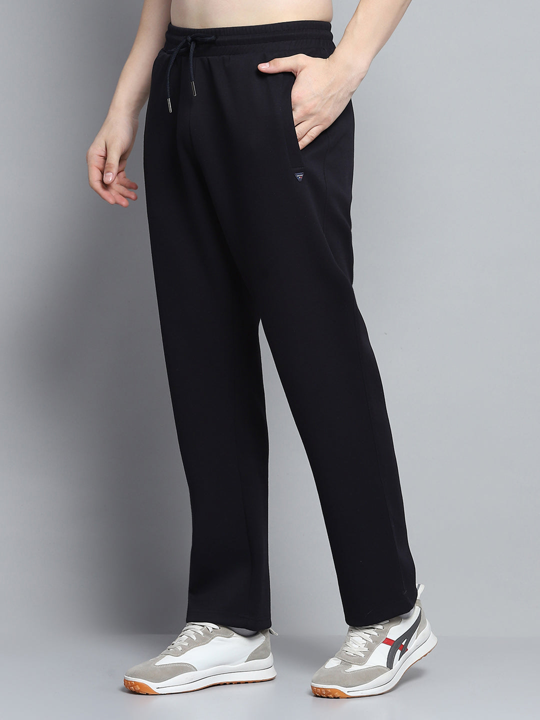 Men Navy Blue Printed Round Neck Full Sleeve Winter Tracksuit