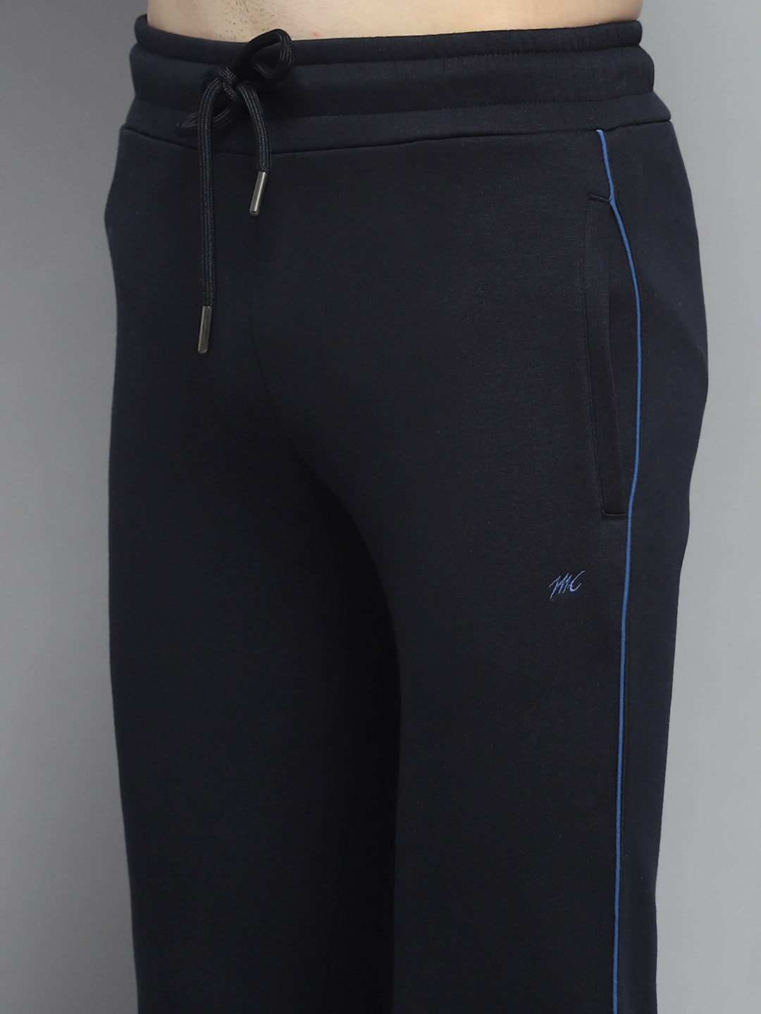 Men Navy Blue Printed Round Neck Full Sleeve Winter Tracksuit