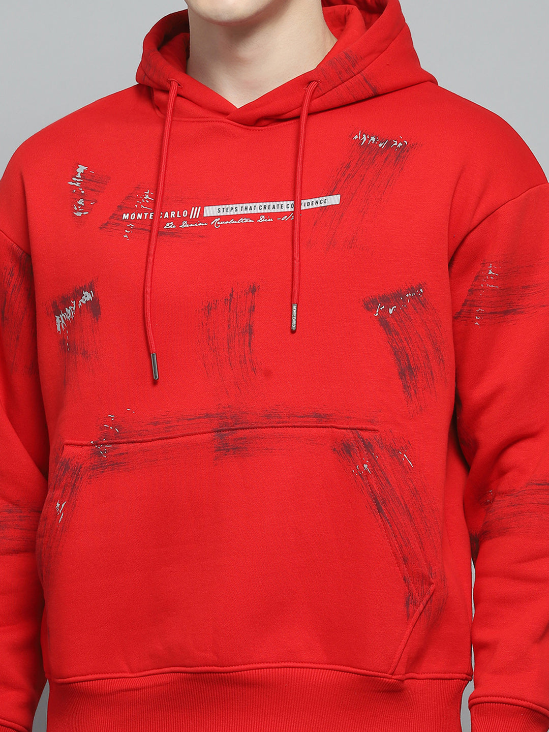 Men Red & Navy Blue Printed Hooded Full Sleeve Winter Tracksuit