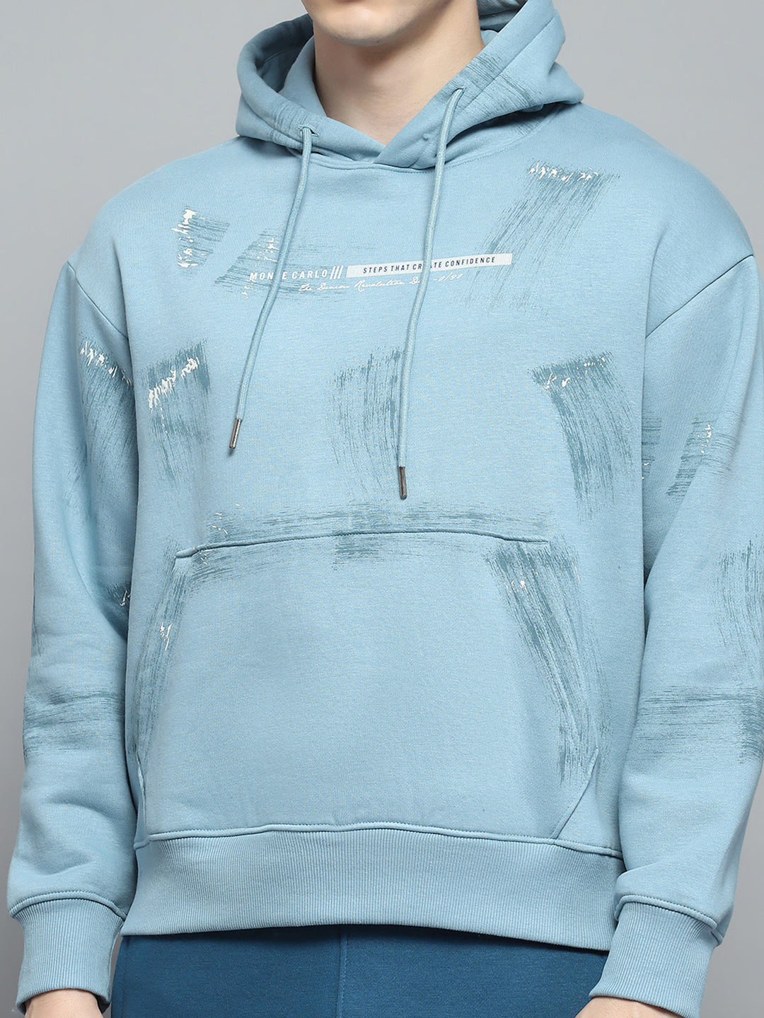 Men Blue & Teal Blue Printed Hooded Full Sleeve Winter Tracksuit