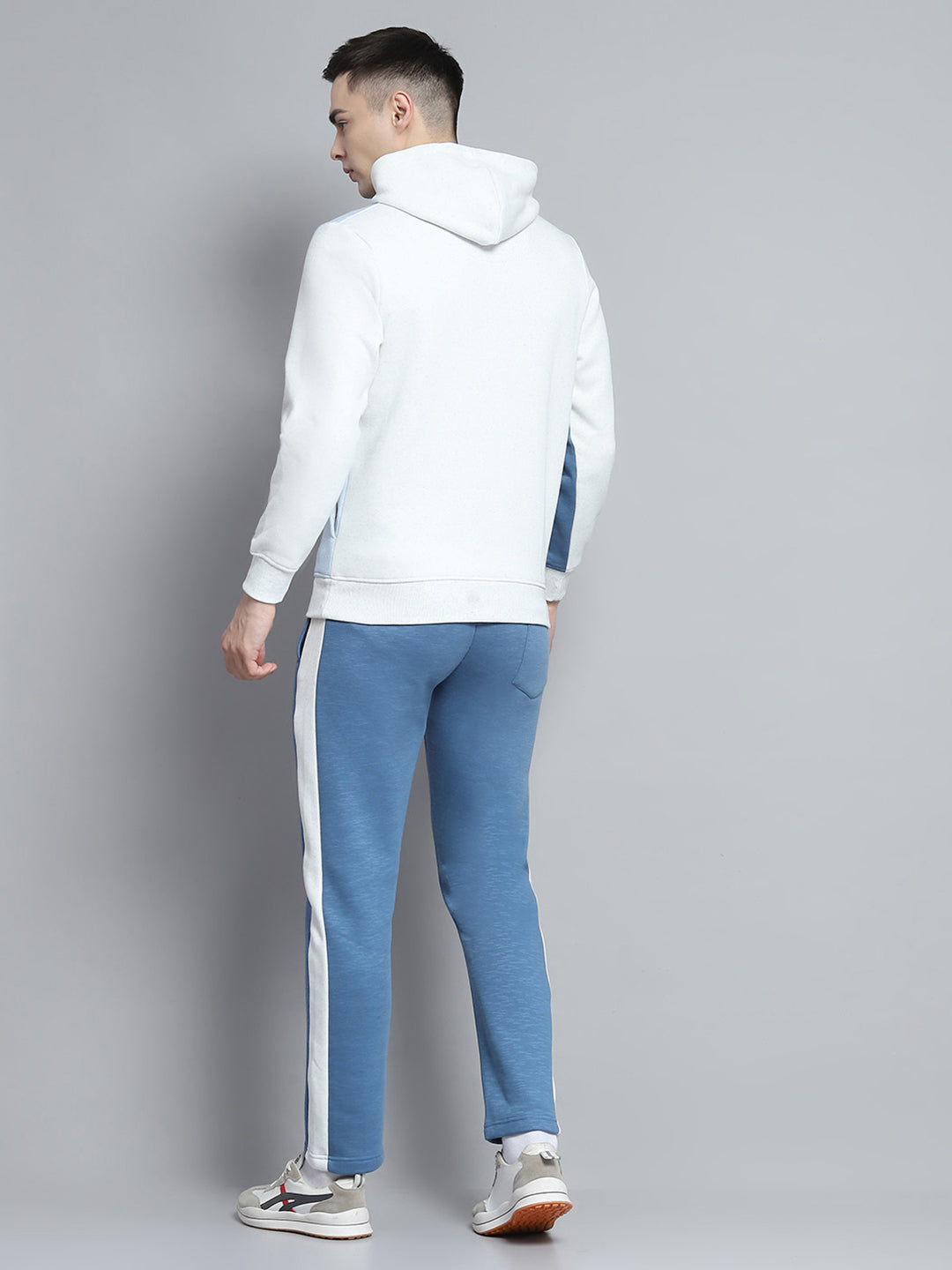 Men Blue Printed Hooded Full Sleeve Winter Tracksuit