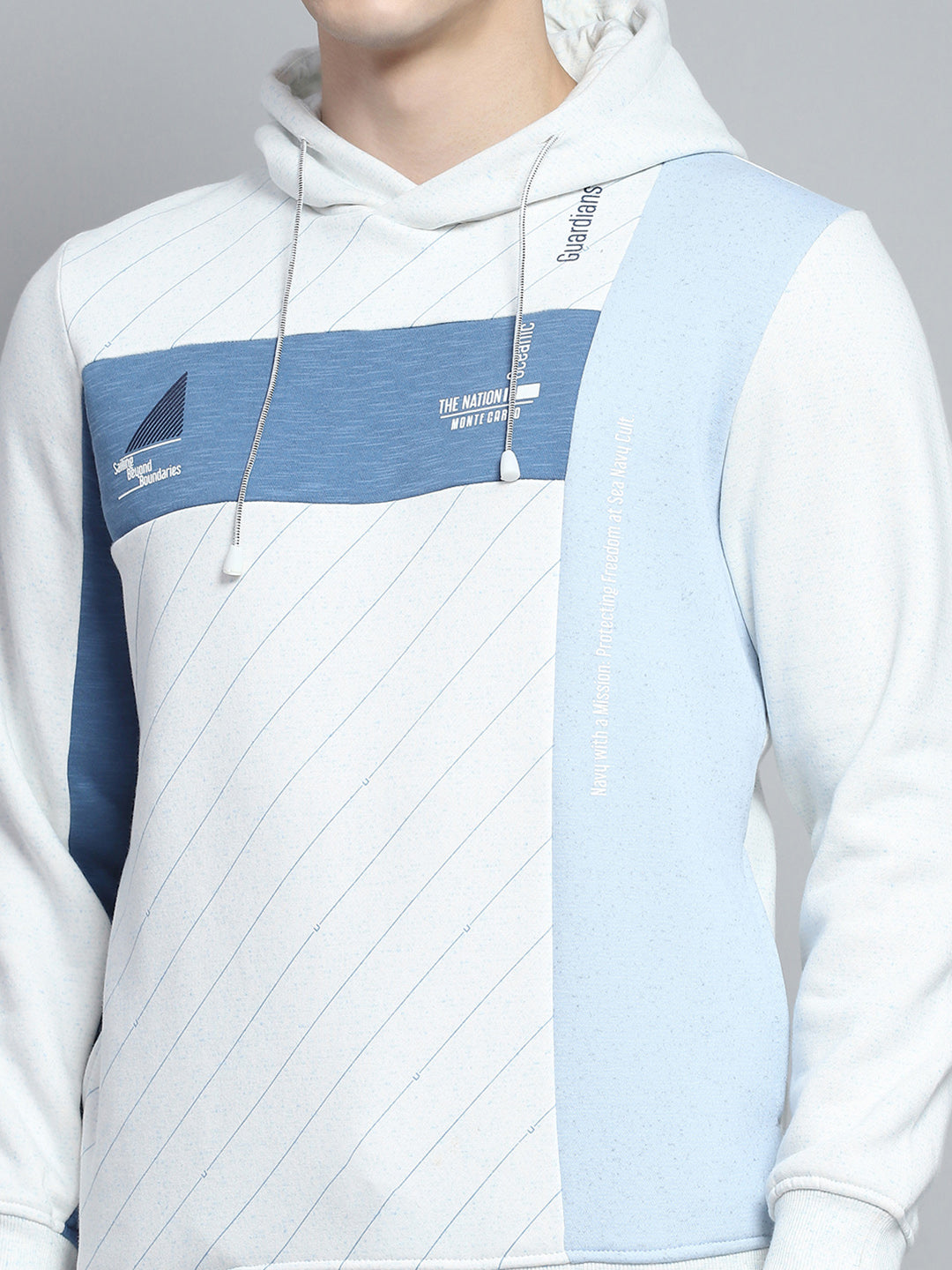 Men Blue Printed Hooded Full Sleeve Winter Tracksuit