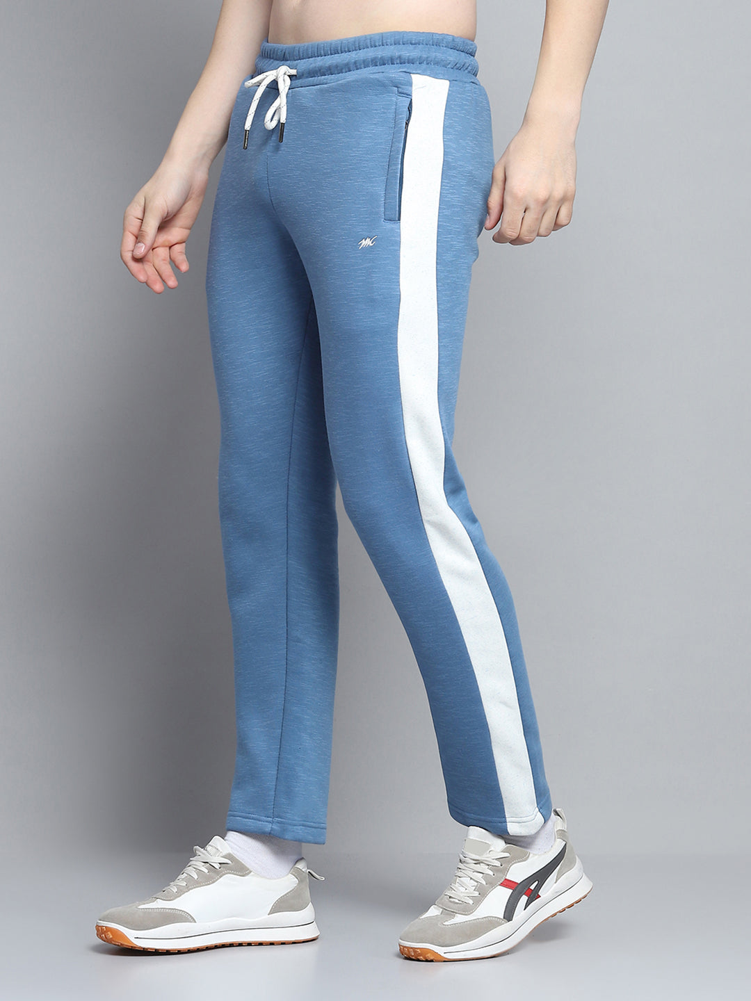 Men Blue Printed Hooded Full Sleeve Winter Tracksuit