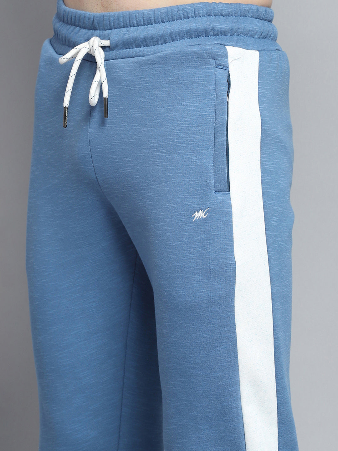 Men Blue Printed Hooded Full Sleeve Winter Tracksuit