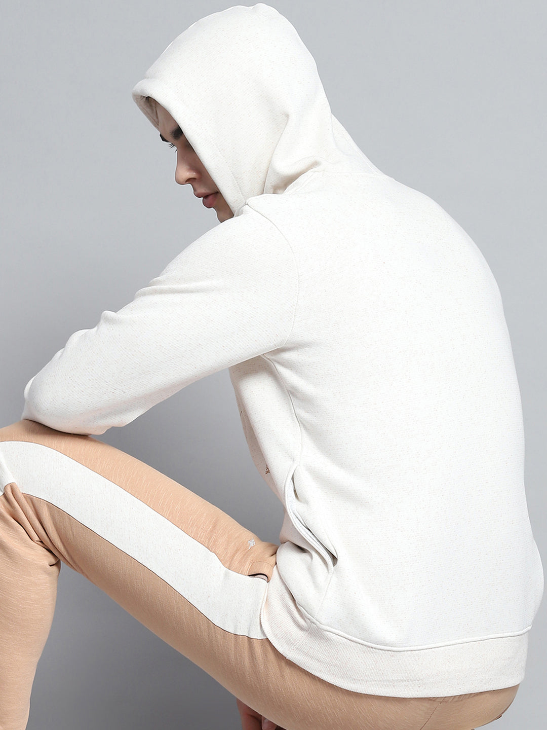 Men Beige Printed Hooded Full Sleeve Winter Tracksuit