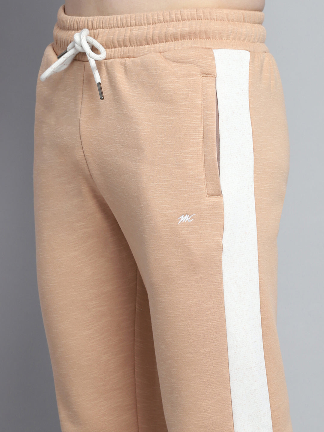 Men Beige Printed Hooded Full Sleeve Winter Tracksuit