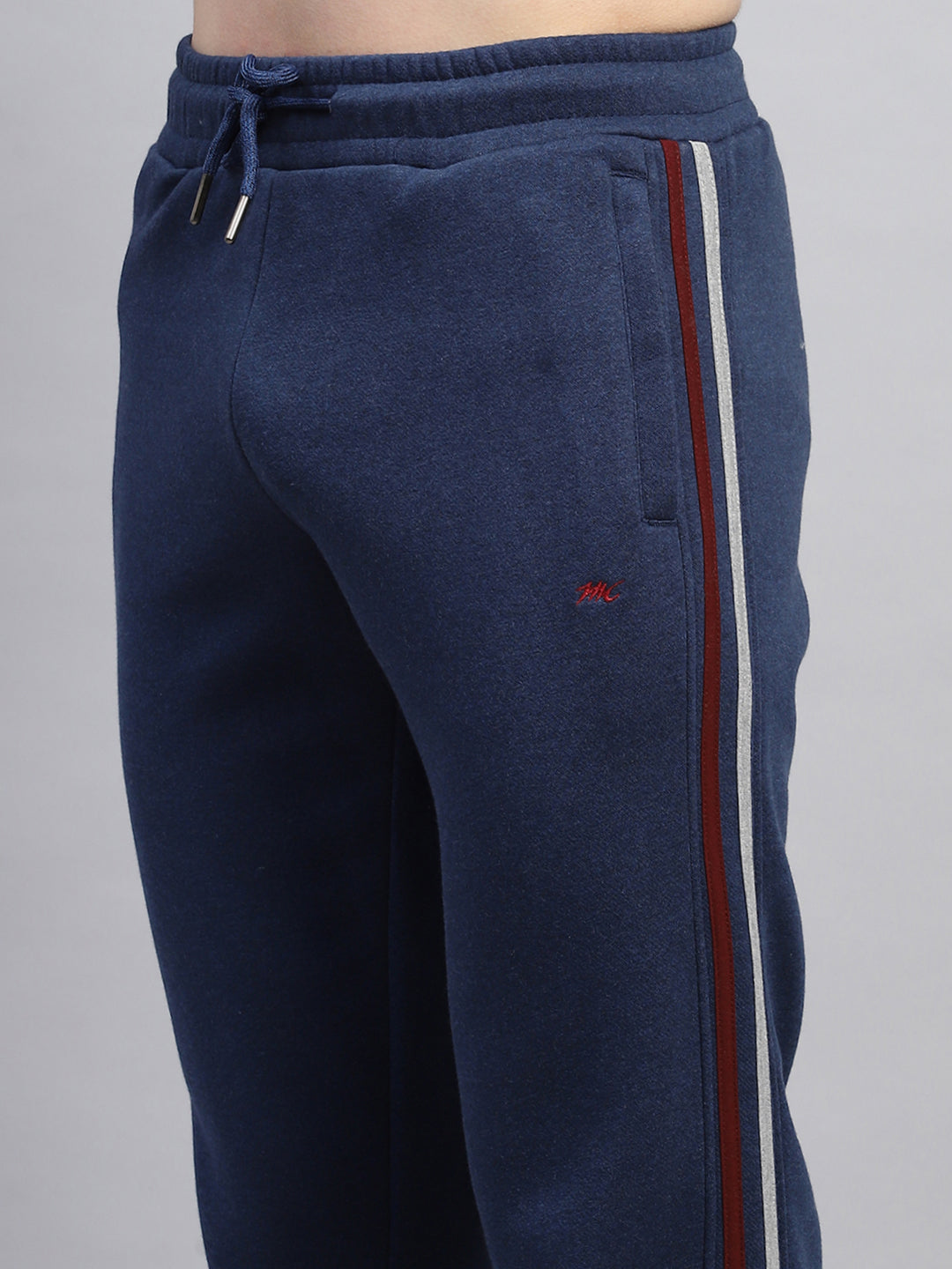 Men Navy Blue Solid Mock Neck Full Sleeve Winter Tracksuit