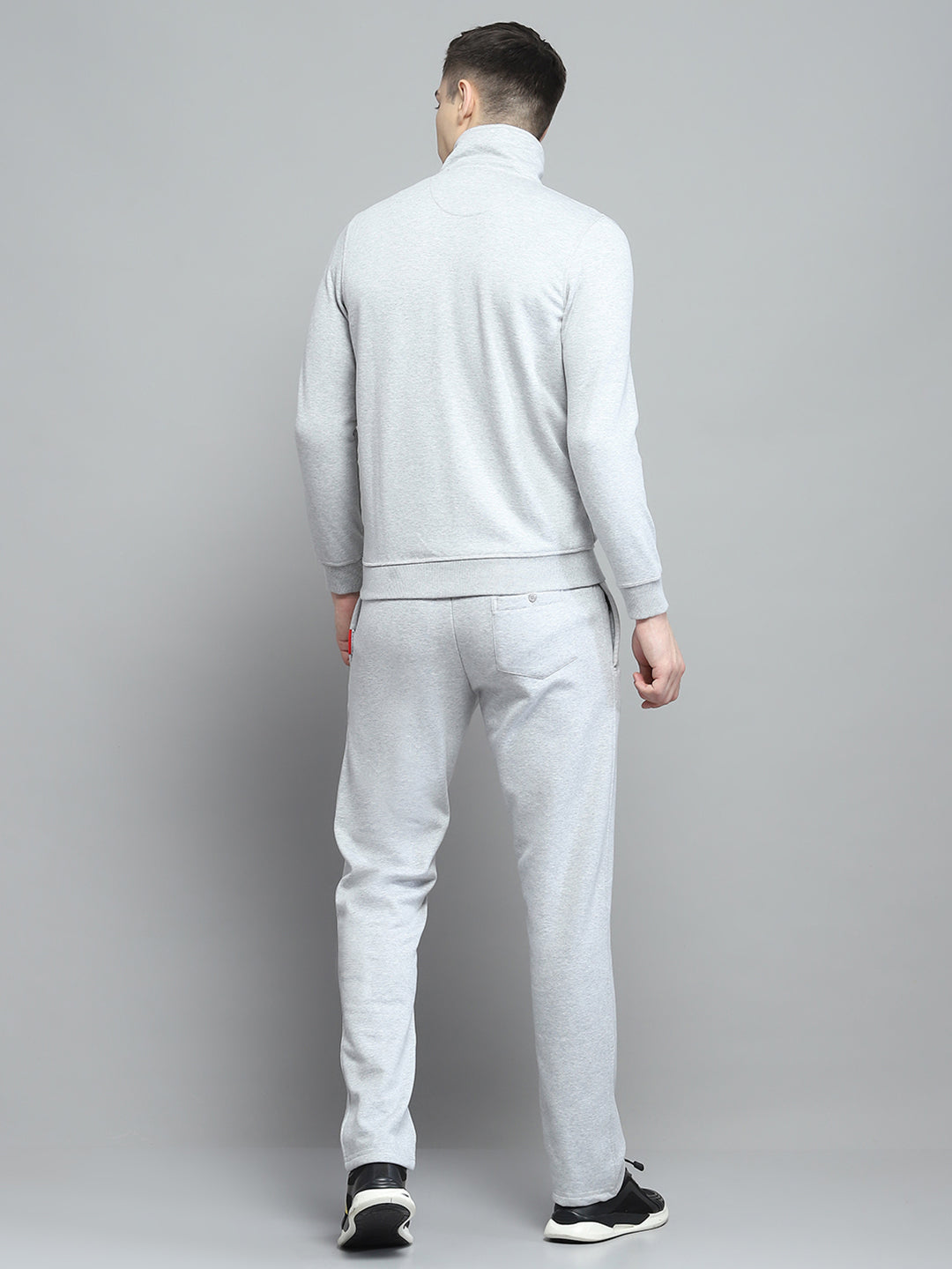 Men Grey Solid Collar Full Sleeve Winter Tracksuit