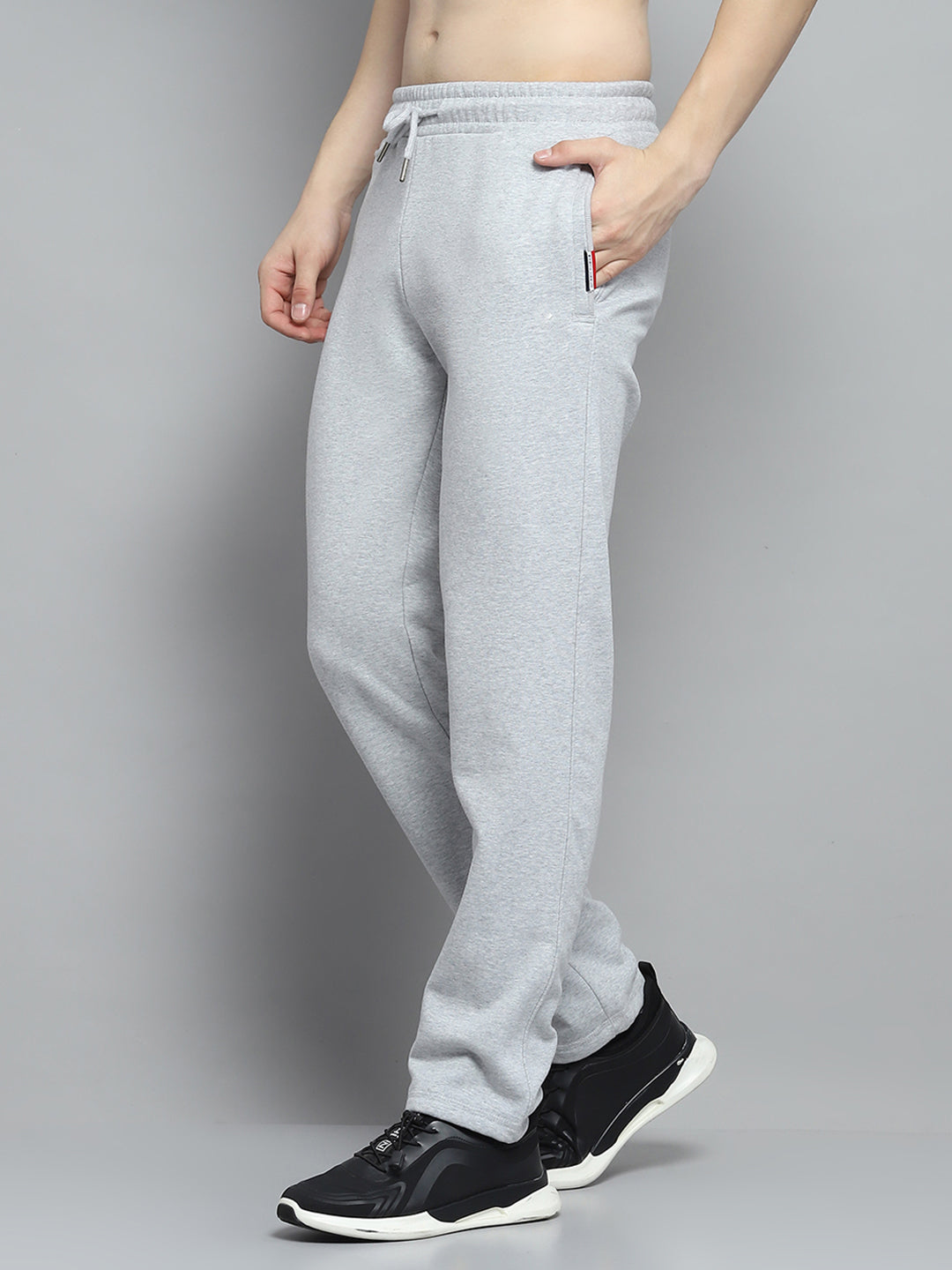Men Grey Solid Collar Full Sleeve Winter Tracksuit