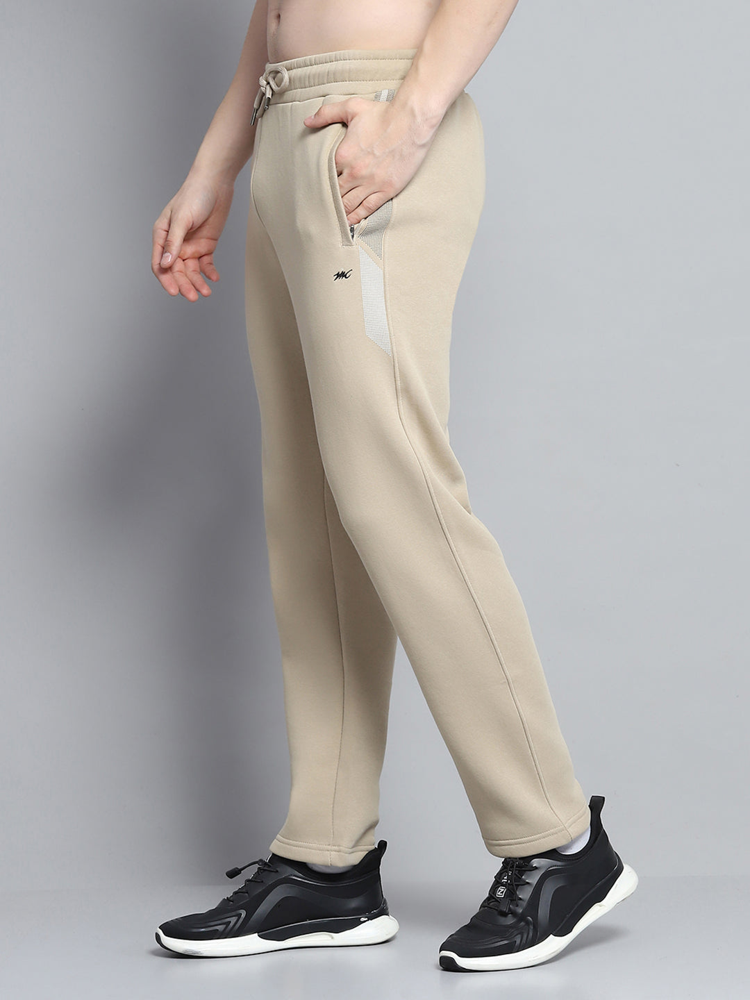 Men Camel Brown Printed Mock Neck Full Sleeve Winter Tracksuit