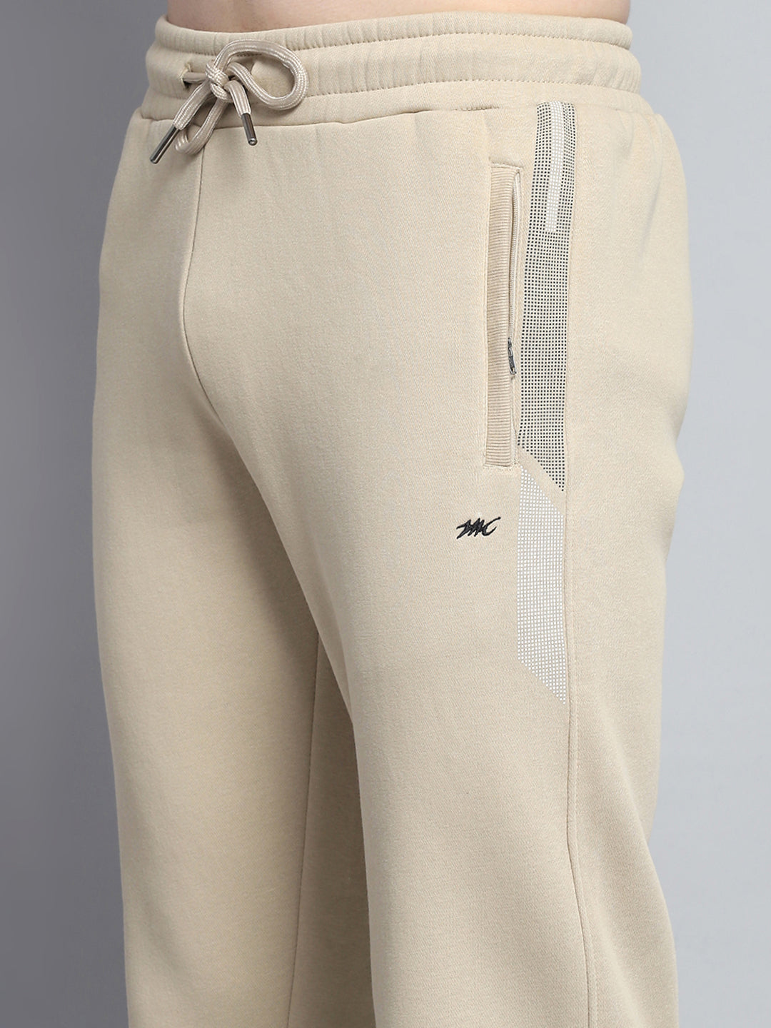 Men Camel Brown Printed Mock Neck Full Sleeve Winter Tracksuit