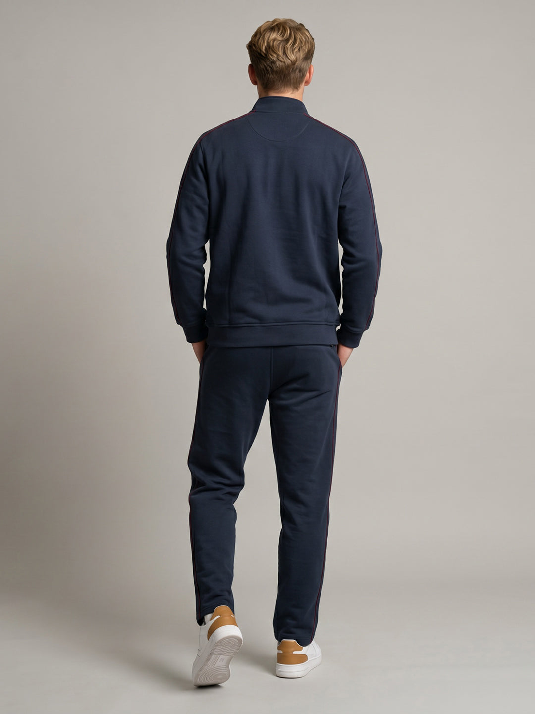 Men Navy Blue Solid Turtle Neck Full Sleeve Tracksuit