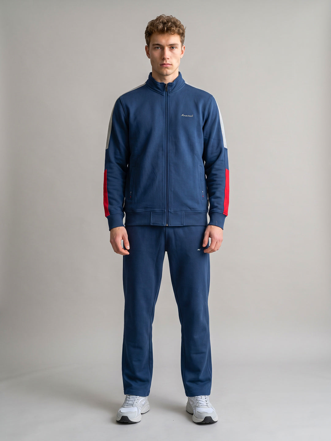 Men Blue Solid Collar Full Sleeve Winter Tracksuit