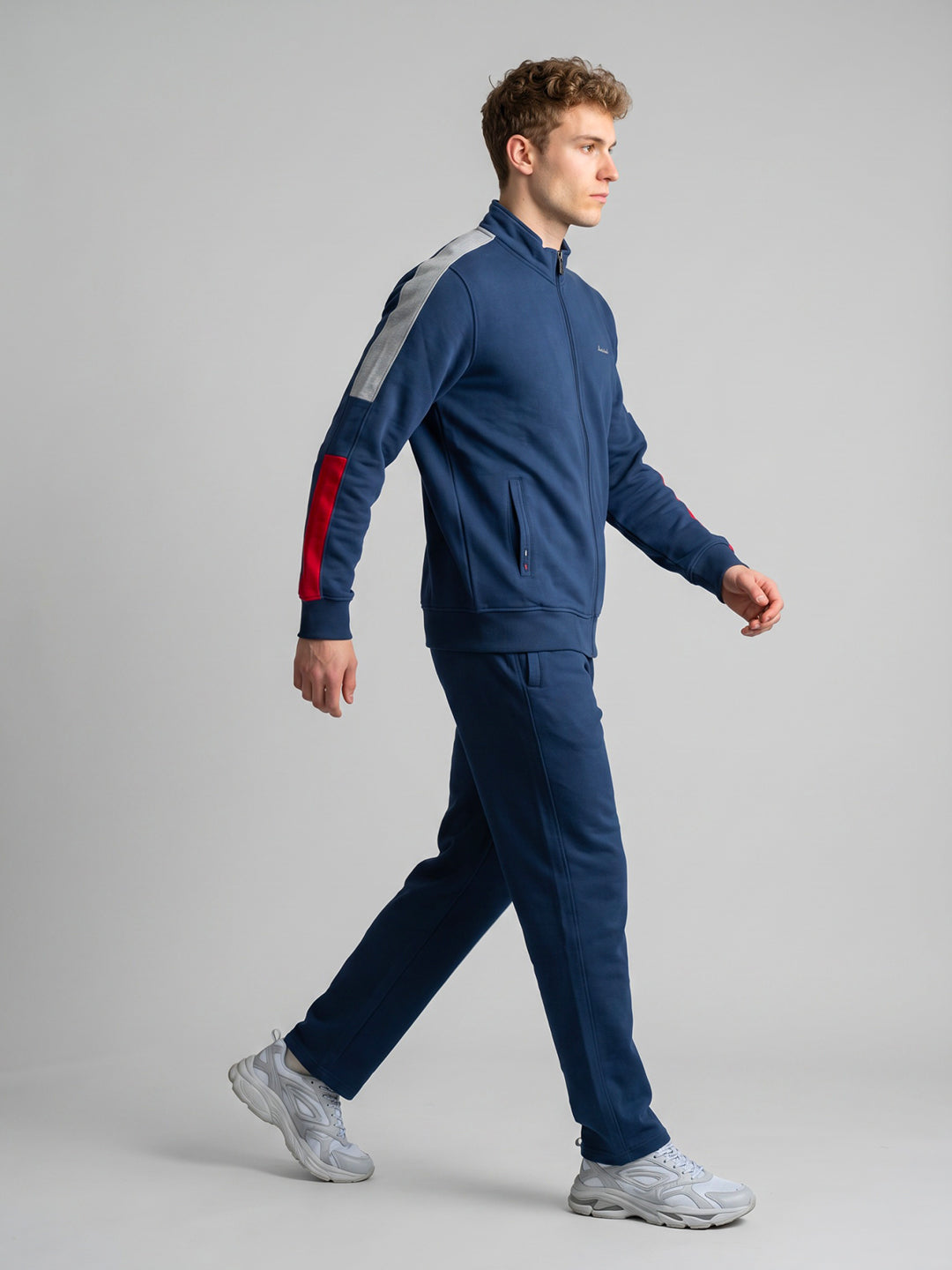 Men Blue Solid Collar Full Sleeve Winter Tracksuit
