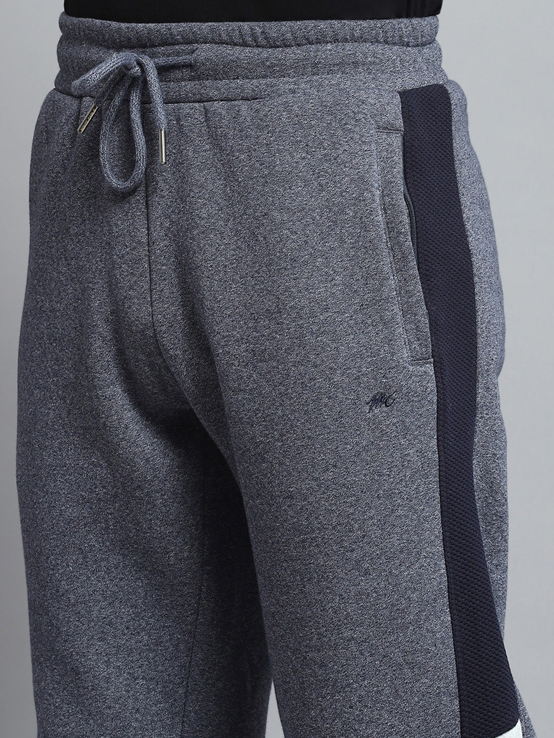 Men Grey Self Design Mock Neck Full Sleeve Winter Tracksuit