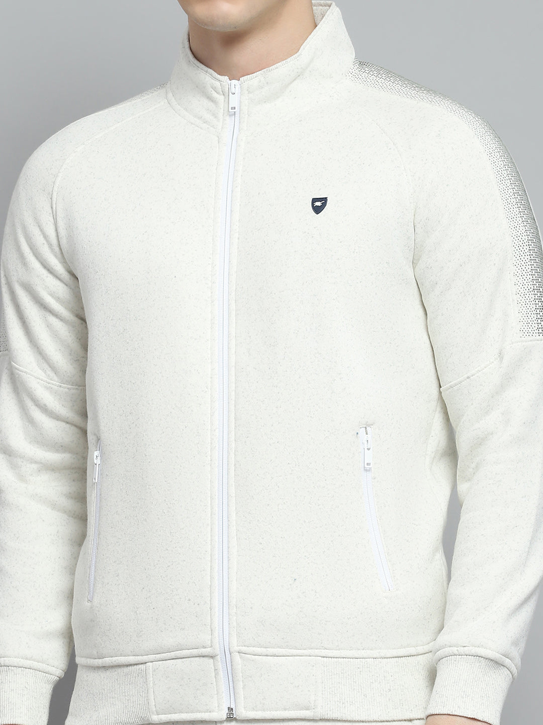 Men Olive & White Printed Mock Neck Full Sleeve Winter Tracksuit