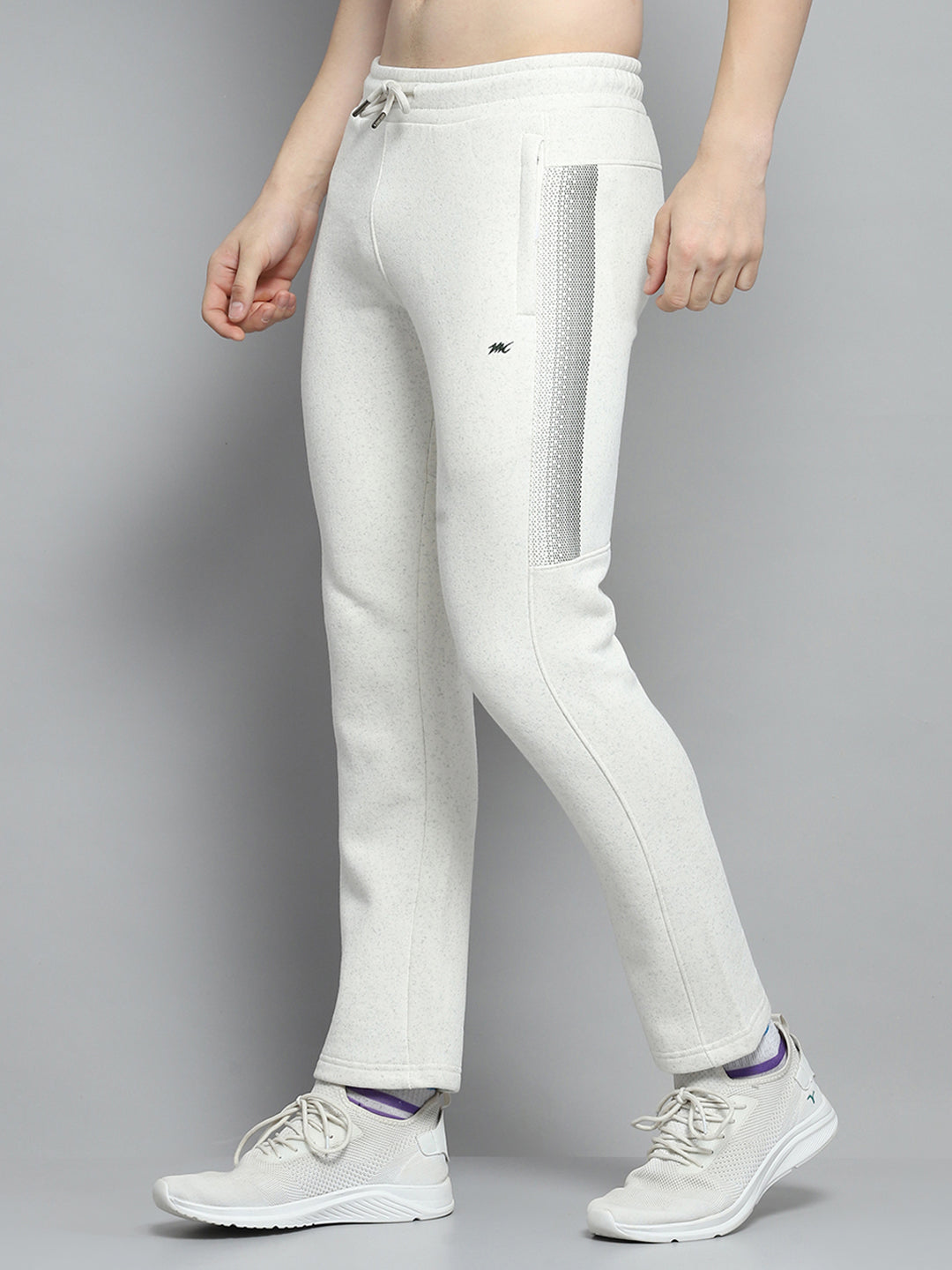 Men Olive & White Printed Mock Neck Full Sleeve Winter Tracksuit