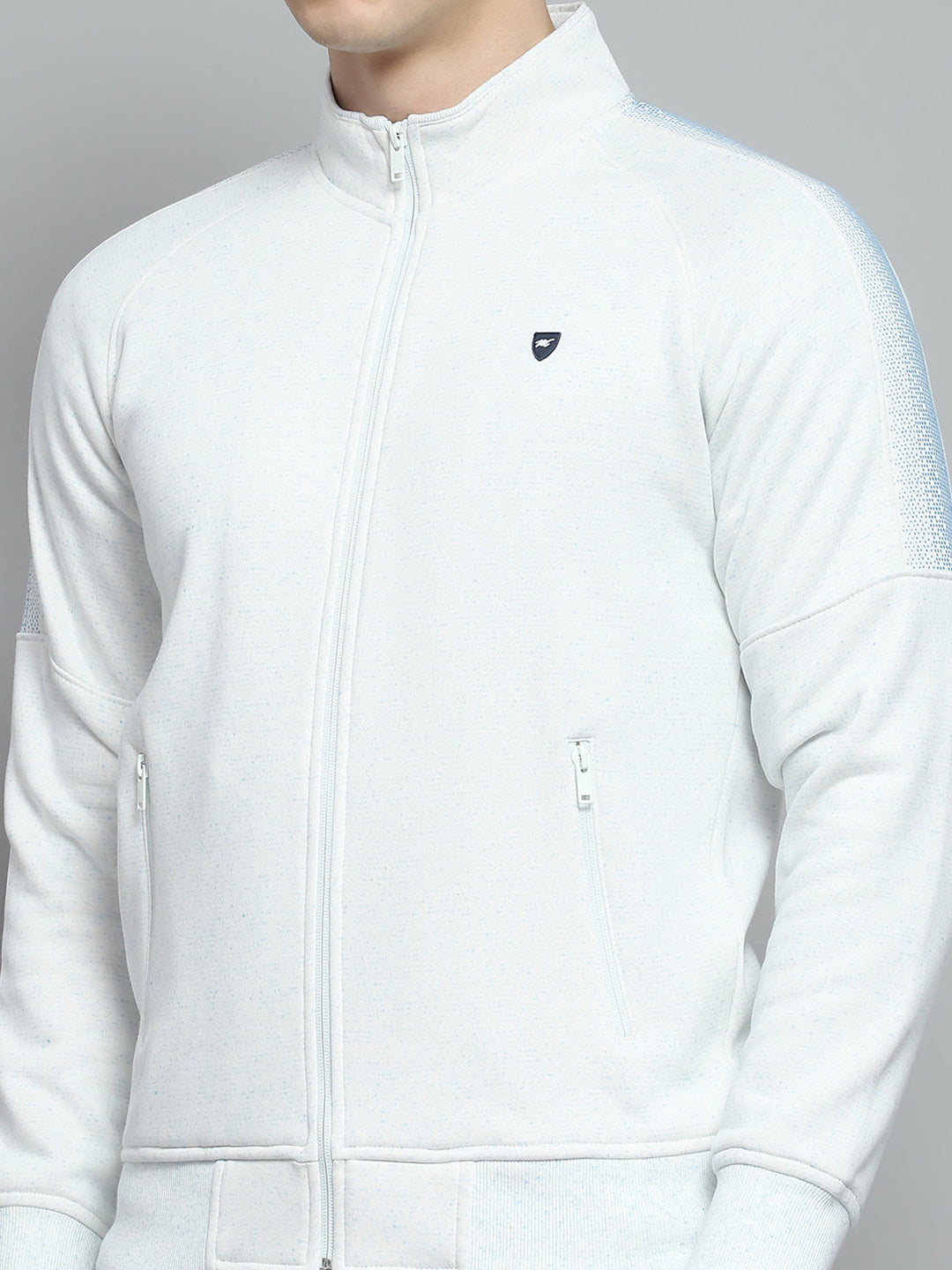 Men Sky Blue Printed Mock Neck Full Sleeve Winter Tracksuit