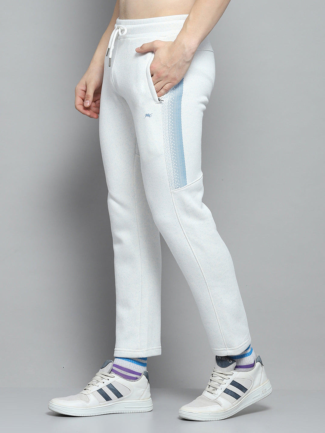 Men Sky Blue Printed Mock Neck Full Sleeve Winter Tracksuit