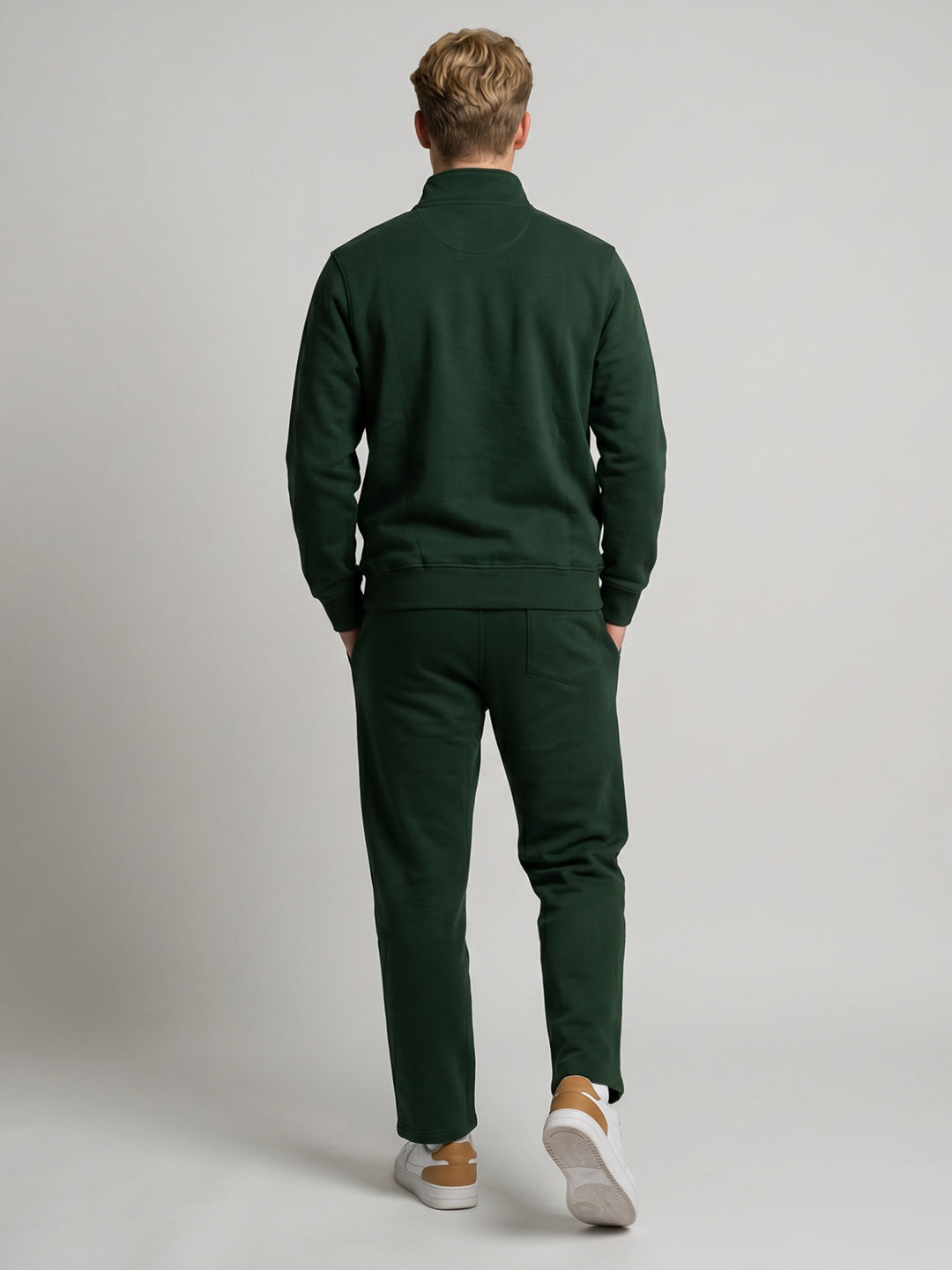 Men Green Printed Stand Collar Full Sleeve Winter Tracksuit