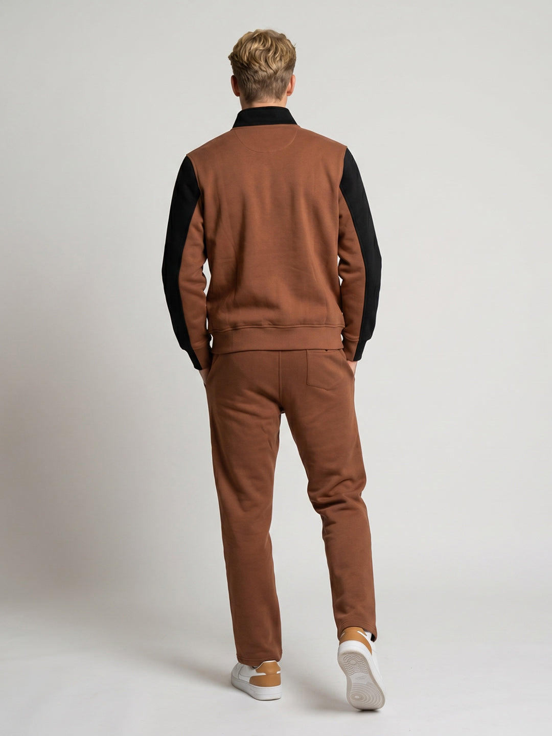 Men Brown Solid Turtle Neck Full Sleeve Winter Tracksuit
