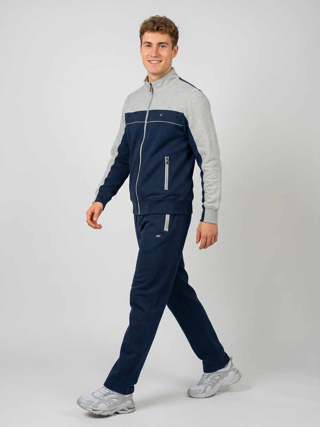 Men Blue Solid Turtle Neck Full Sleeve Winter Tracksuit