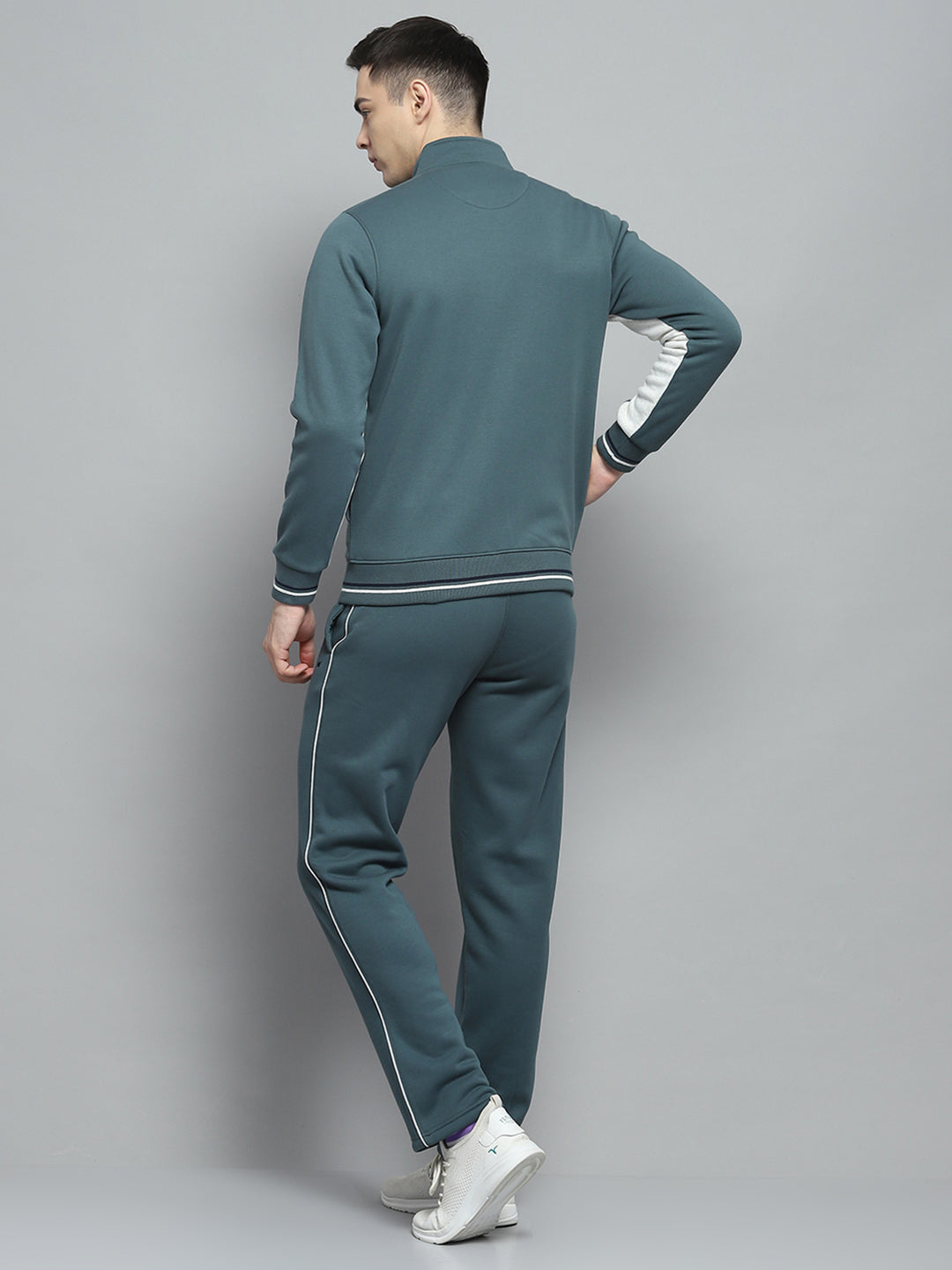 Men Green Printed Mock Neck Full Sleeve Winter Tracksuit