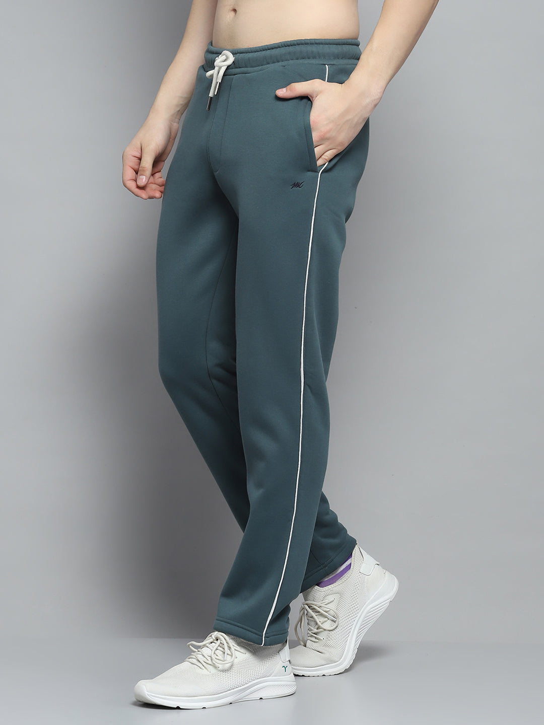 Men Green Printed Mock Neck Full Sleeve Winter Tracksuit