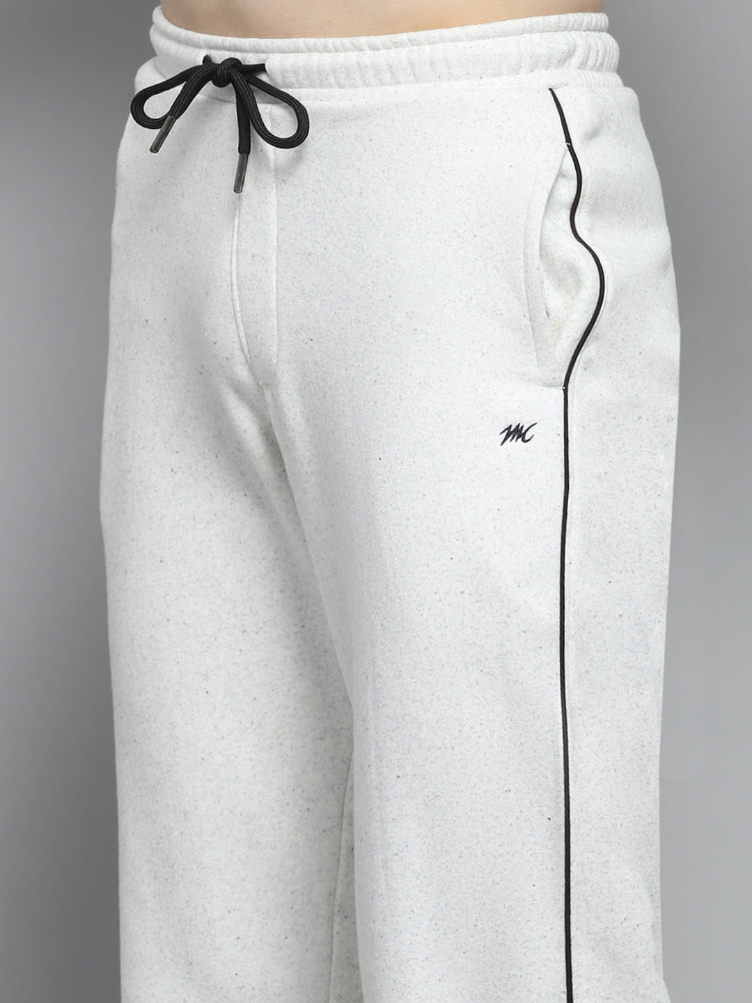 Men White Printed Mock Neck Full Sleeve Winter Tracksuit