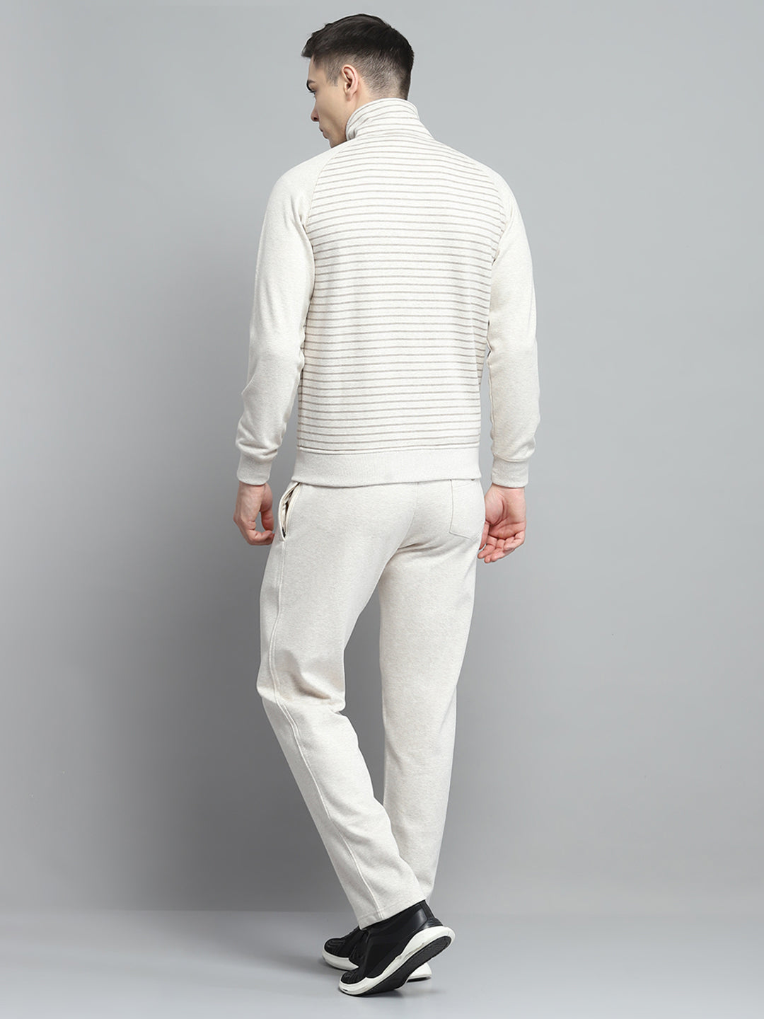 Men Beige Printed Mock Neck Full Sleeve Winter Tracksuit