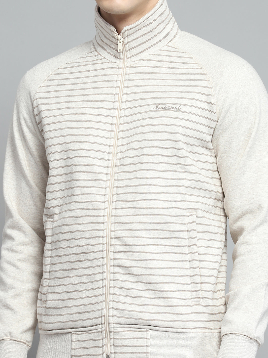 Men Beige Printed Mock Neck Full Sleeve Winter Tracksuit