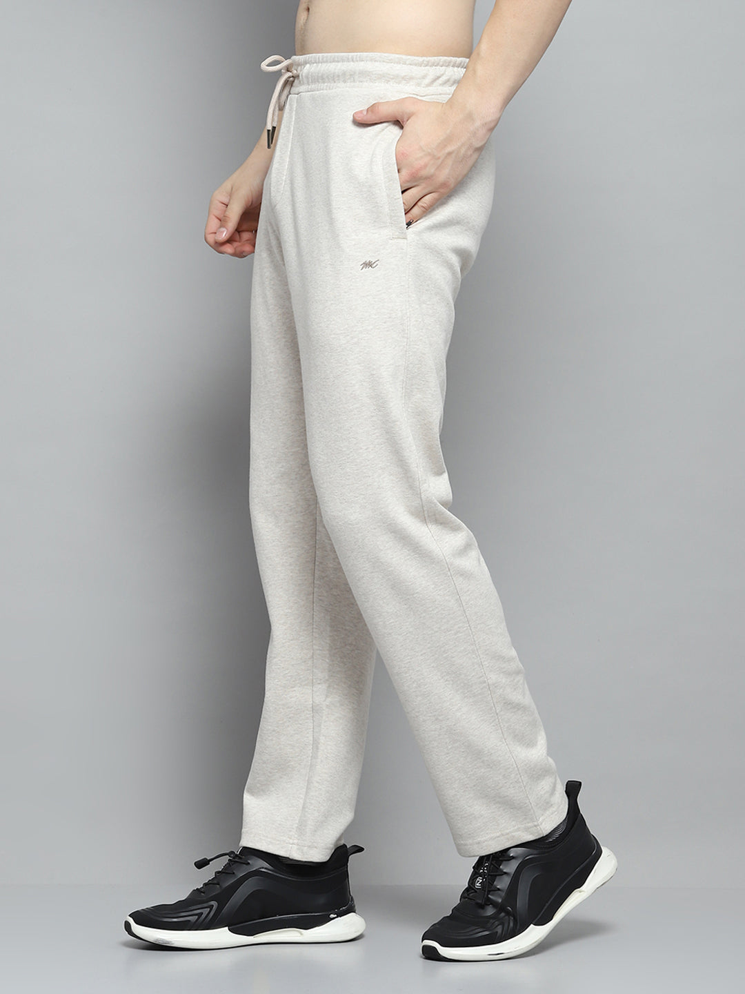 Men Beige Printed Mock Neck Full Sleeve Winter Tracksuit