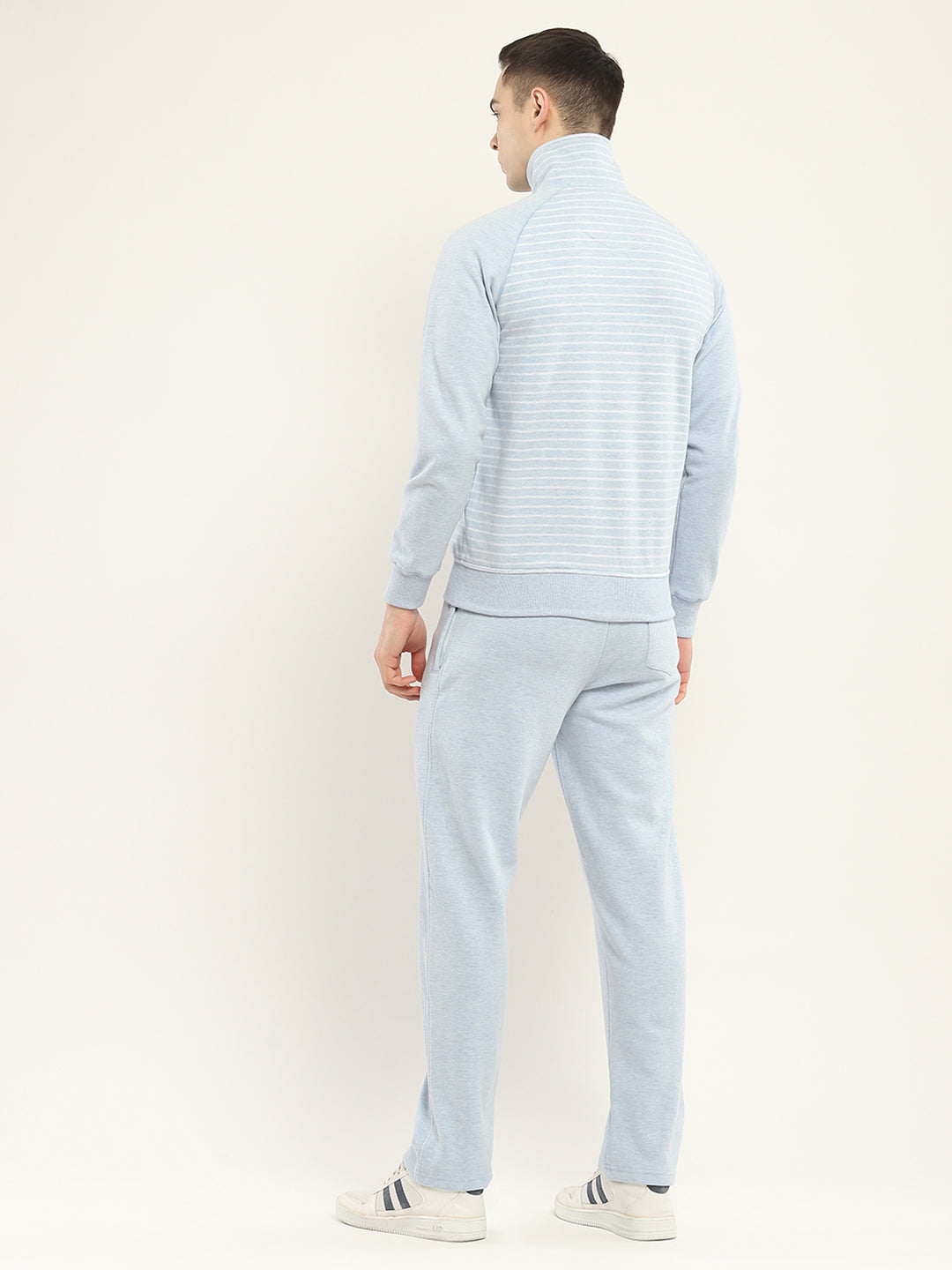 Men Blue Self Design Collar Full Sleeve Winter Tracksuit