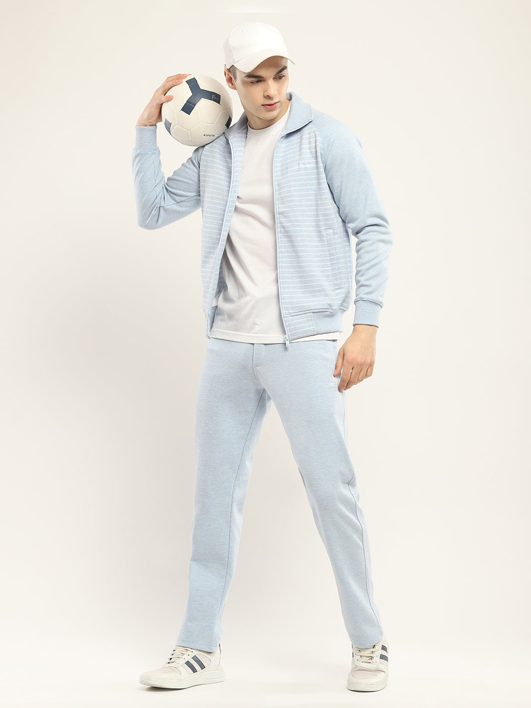 Men Blue Self Design Collar Full Sleeve Winter Tracksuit