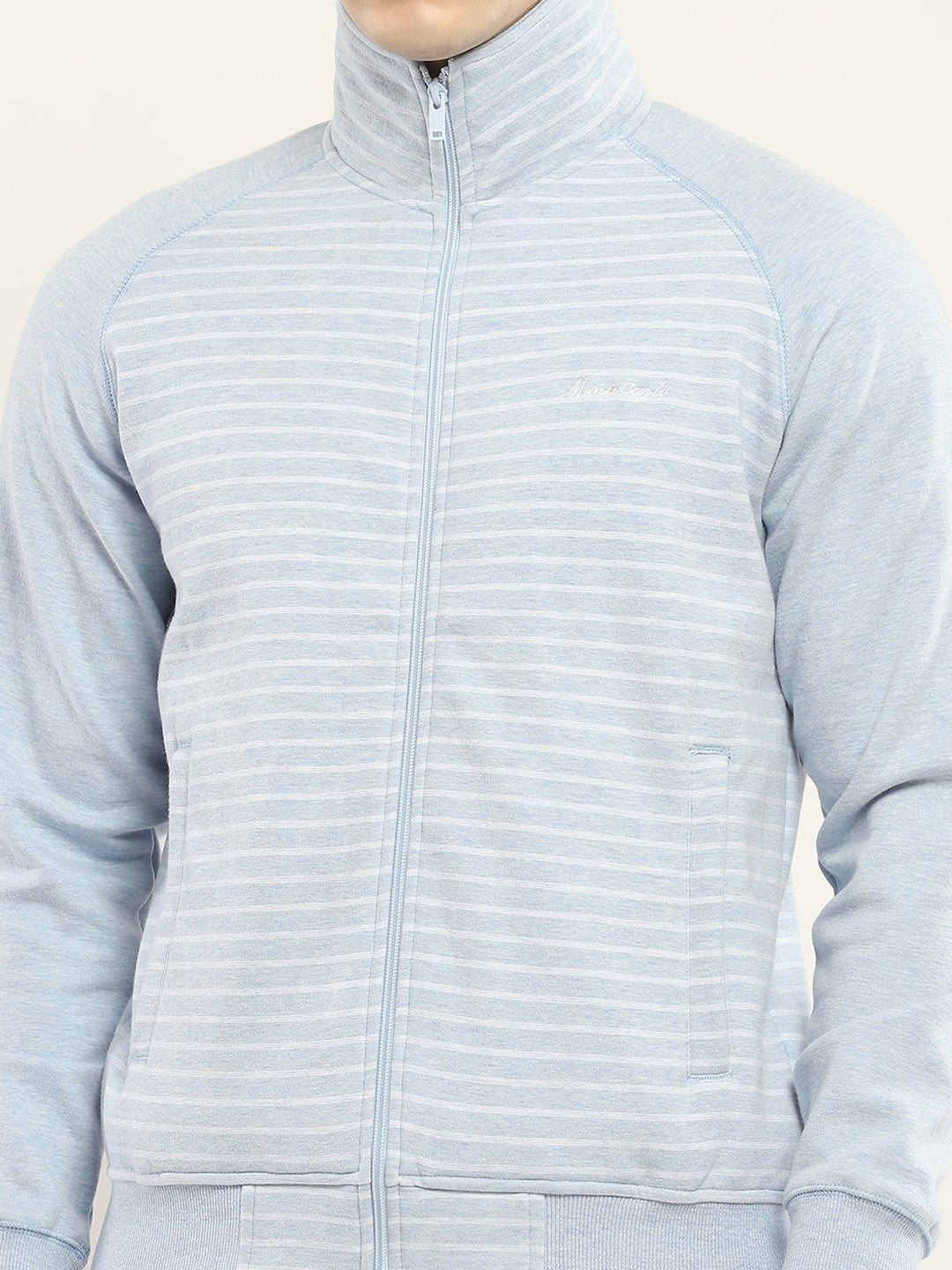 Men Blue Self Design Collar Full Sleeve Winter Tracksuit