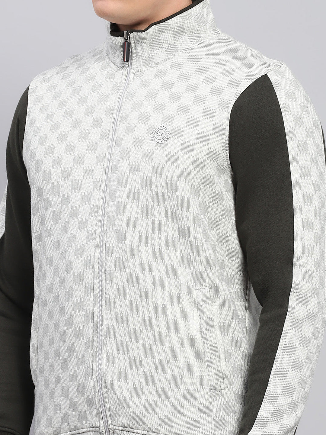 Men Olive Printed Mock Neck Full Sleeve Winter Tracksuit