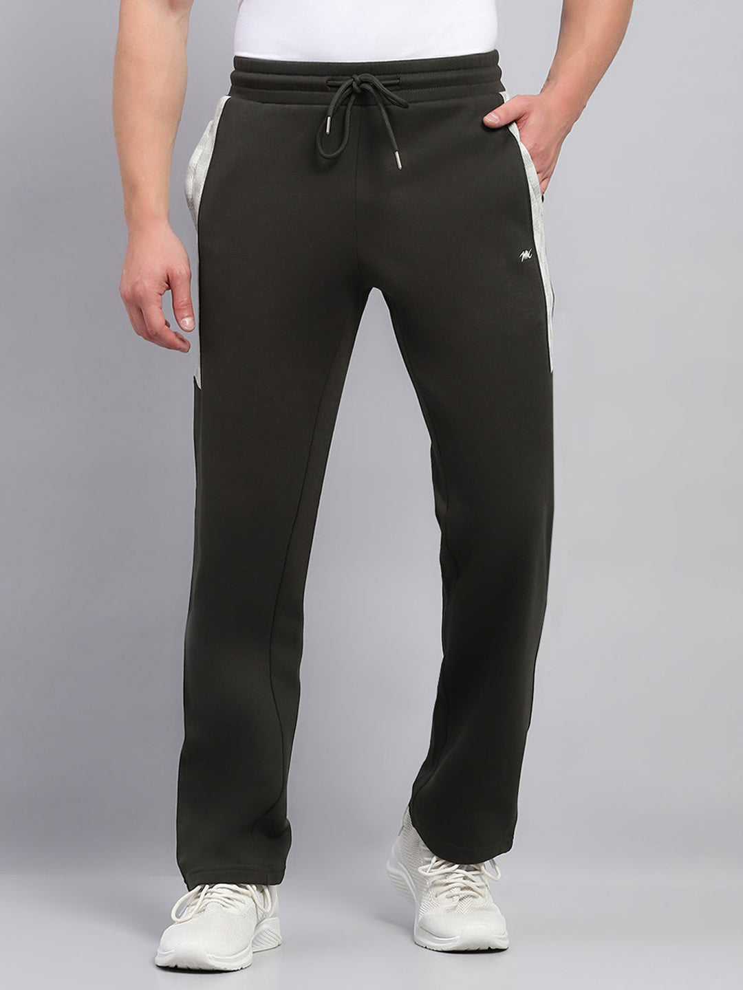 Men Olive Printed Mock Neck Full Sleeve Winter Tracksuit