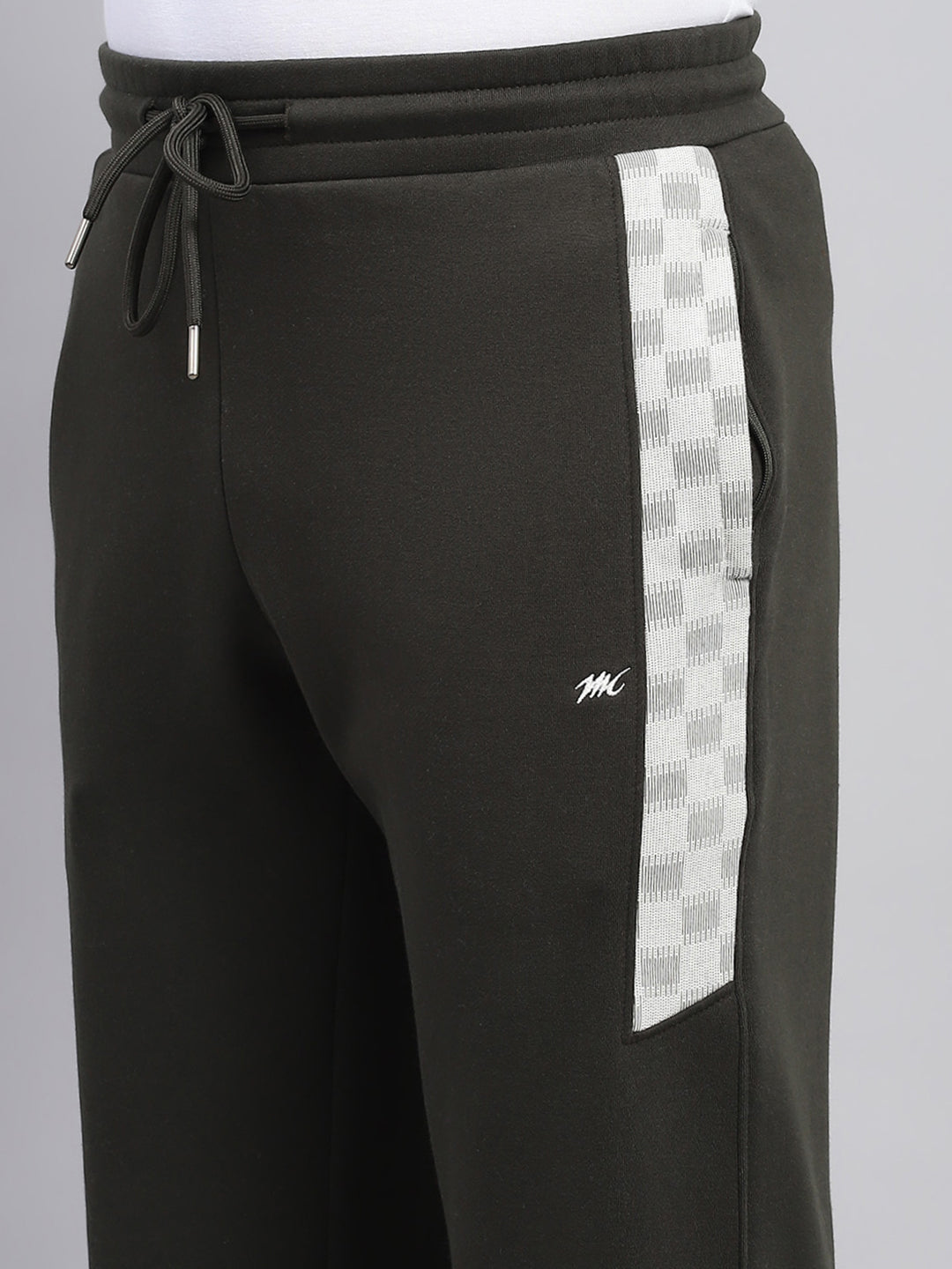 Men Olive Printed Mock Neck Full Sleeve Winter Tracksuit