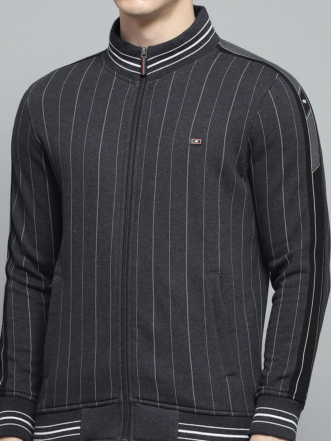 Men Black Printed Mock Neck Full Sleeve Winter Tracksuit