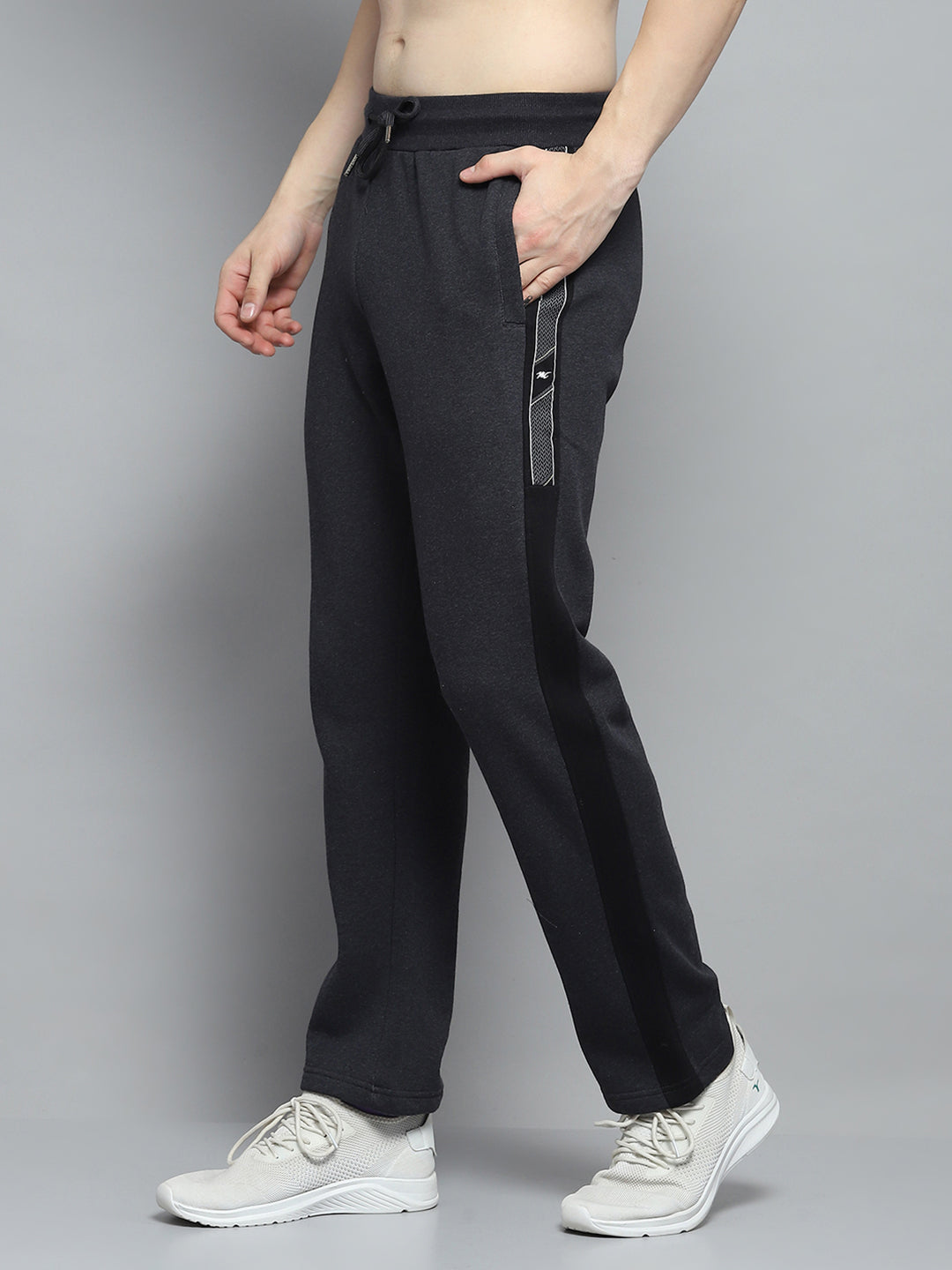 Men Black Printed Mock Neck Full Sleeve Winter Tracksuit