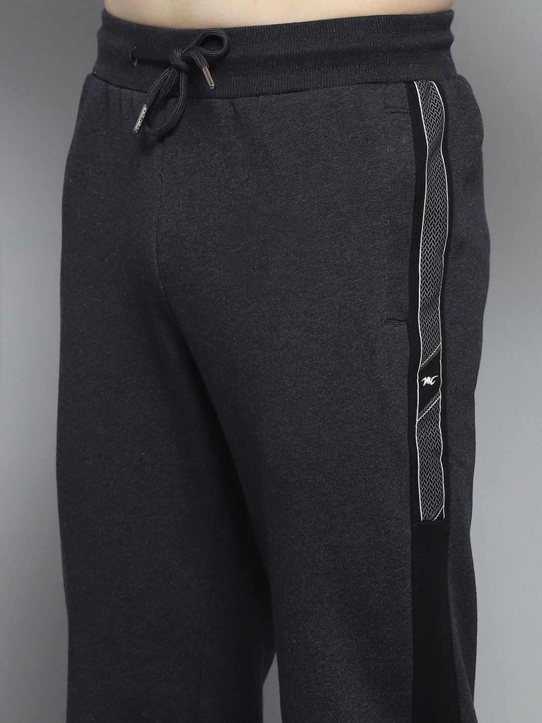 Men Black Printed Mock Neck Full Sleeve Winter Tracksuit