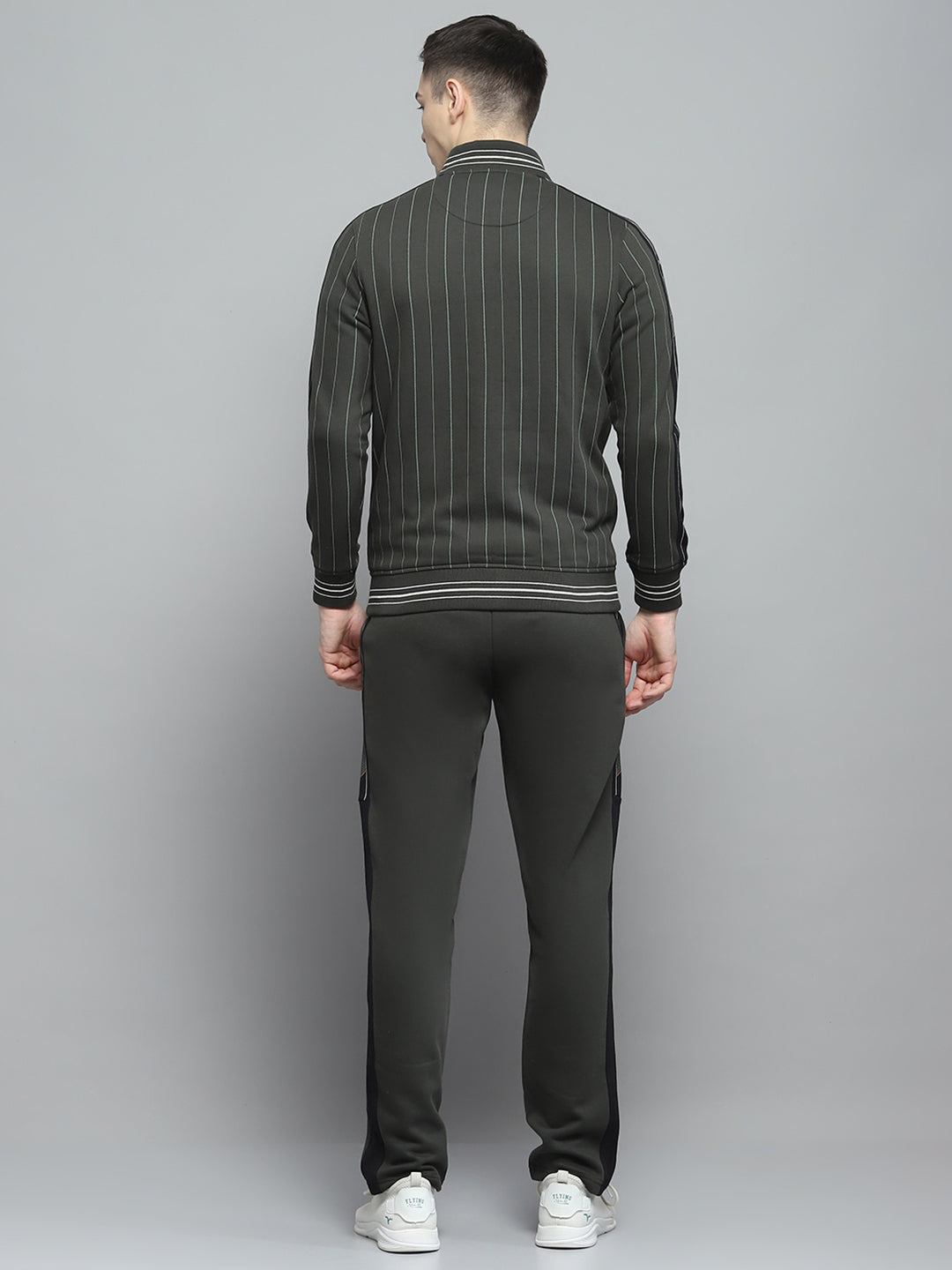 Men Olive Printed Mock Neck Full Sleeve Winter Tracksuit