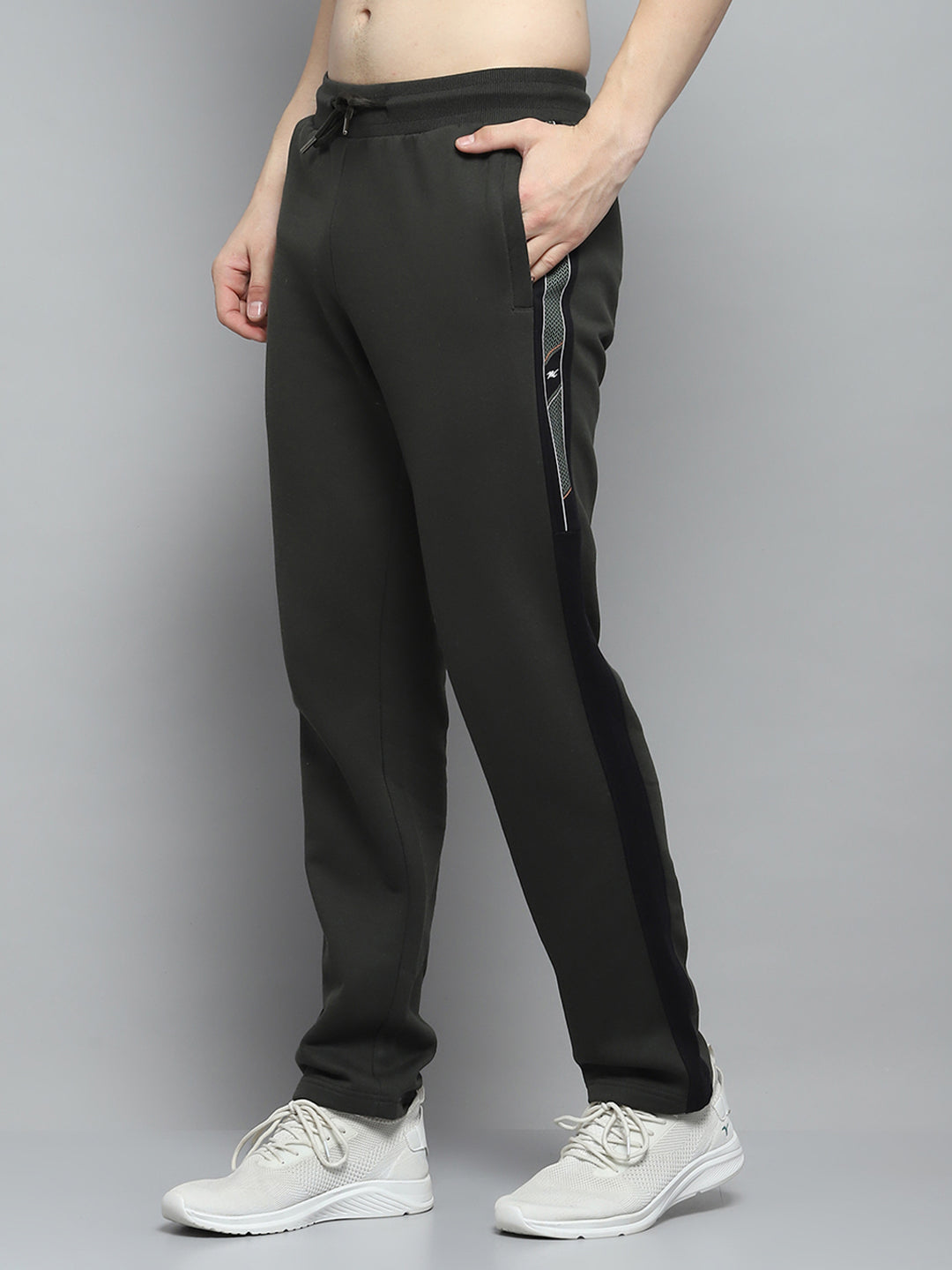 Men Olive Printed Mock Neck Full Sleeve Winter Tracksuit